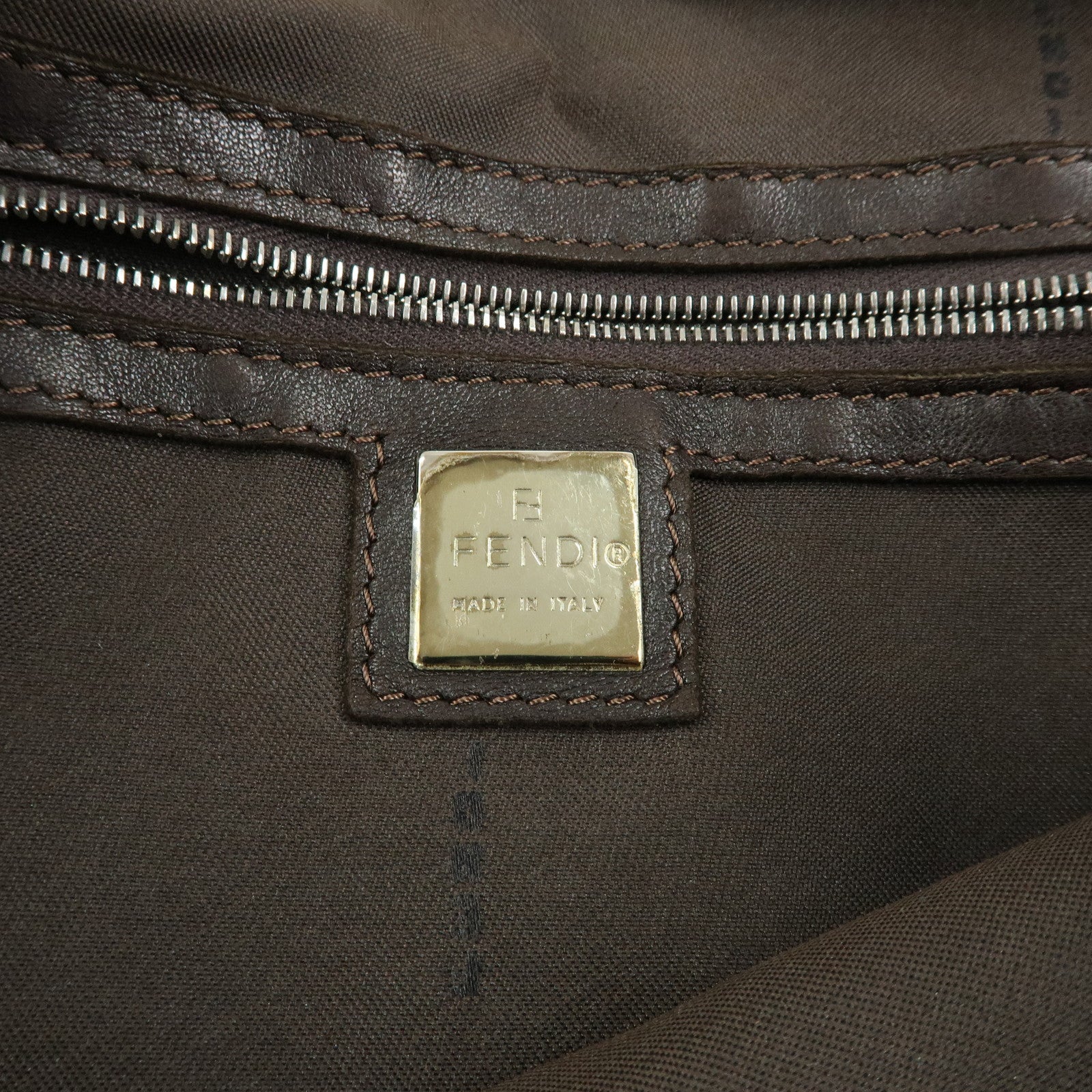 FENDI Leather 2Way Bag Hand Bag Shoulder Bag Brown