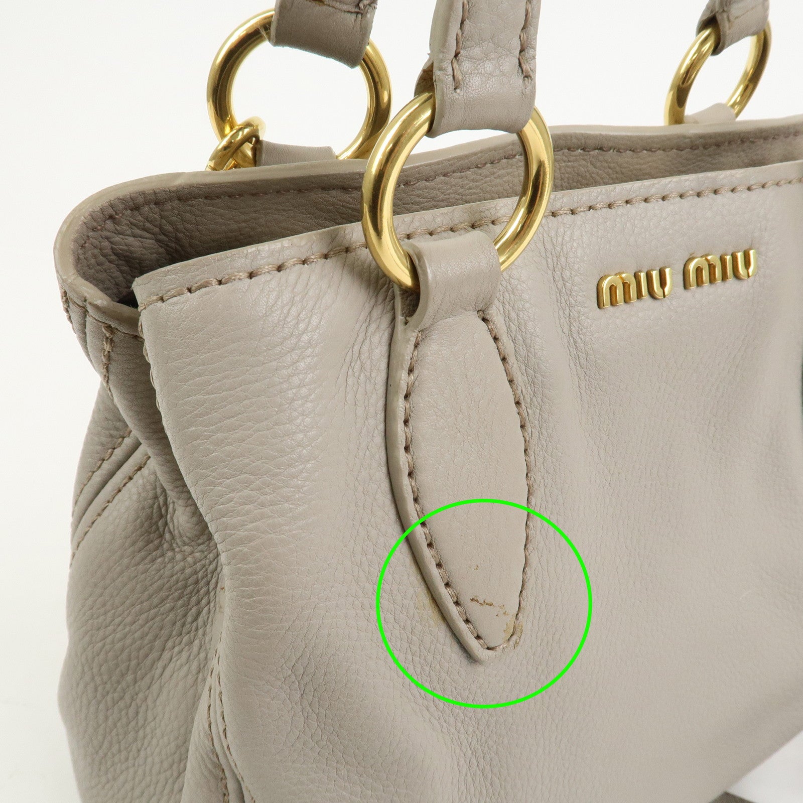 MIU MIU Logo Leather 2Way Bag Hand Bag Shoulder Bag Gray