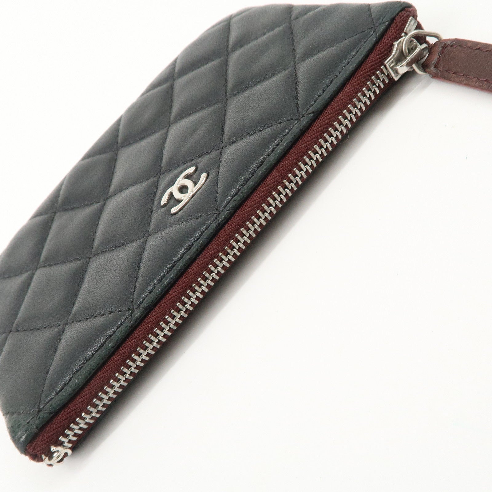 CHANEL Matelasse Caviarskin COCO Mark Coin Case Mini Pouch Black Silver Used