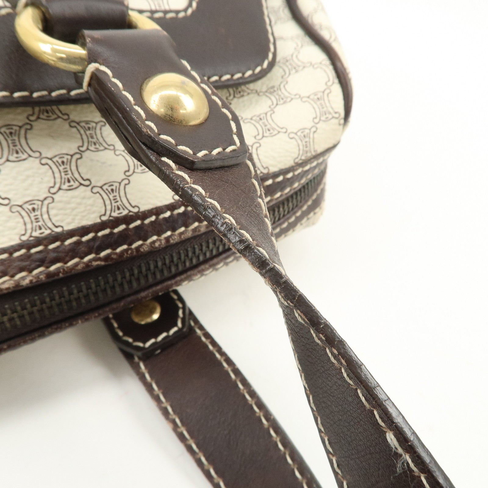 CELINE Macadam PVC Leather Mini Boston Bag Dark Brown White