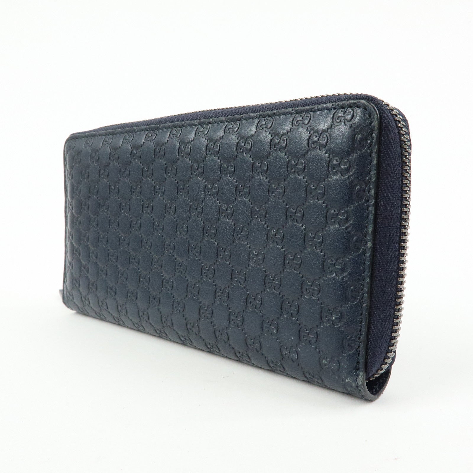 GUCCI Microguccissima Leather Round Zippy Long Wallet Navy 307987