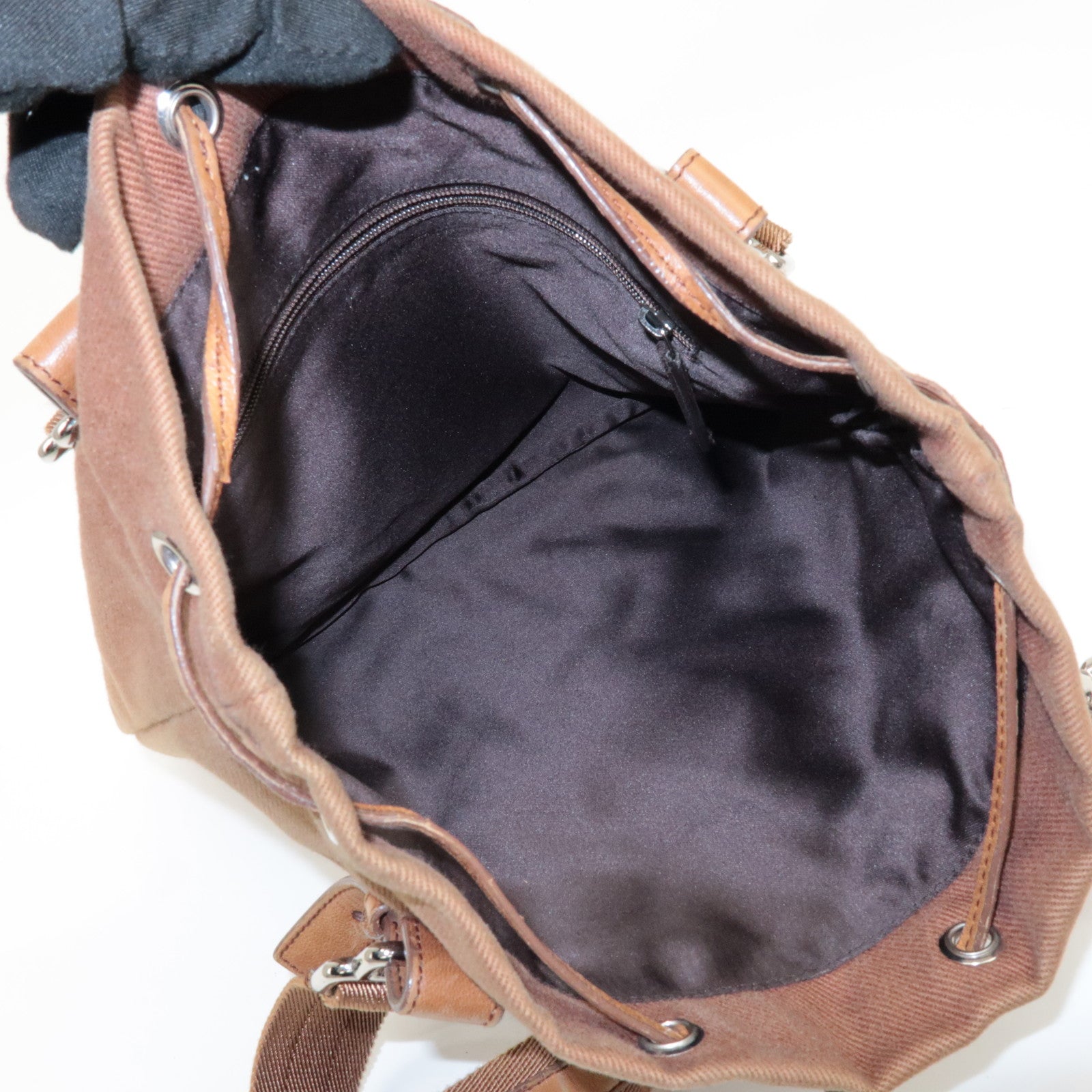 SAINT LAURENT Kahara Leather Canvas Velour Tote Bag Brown Used