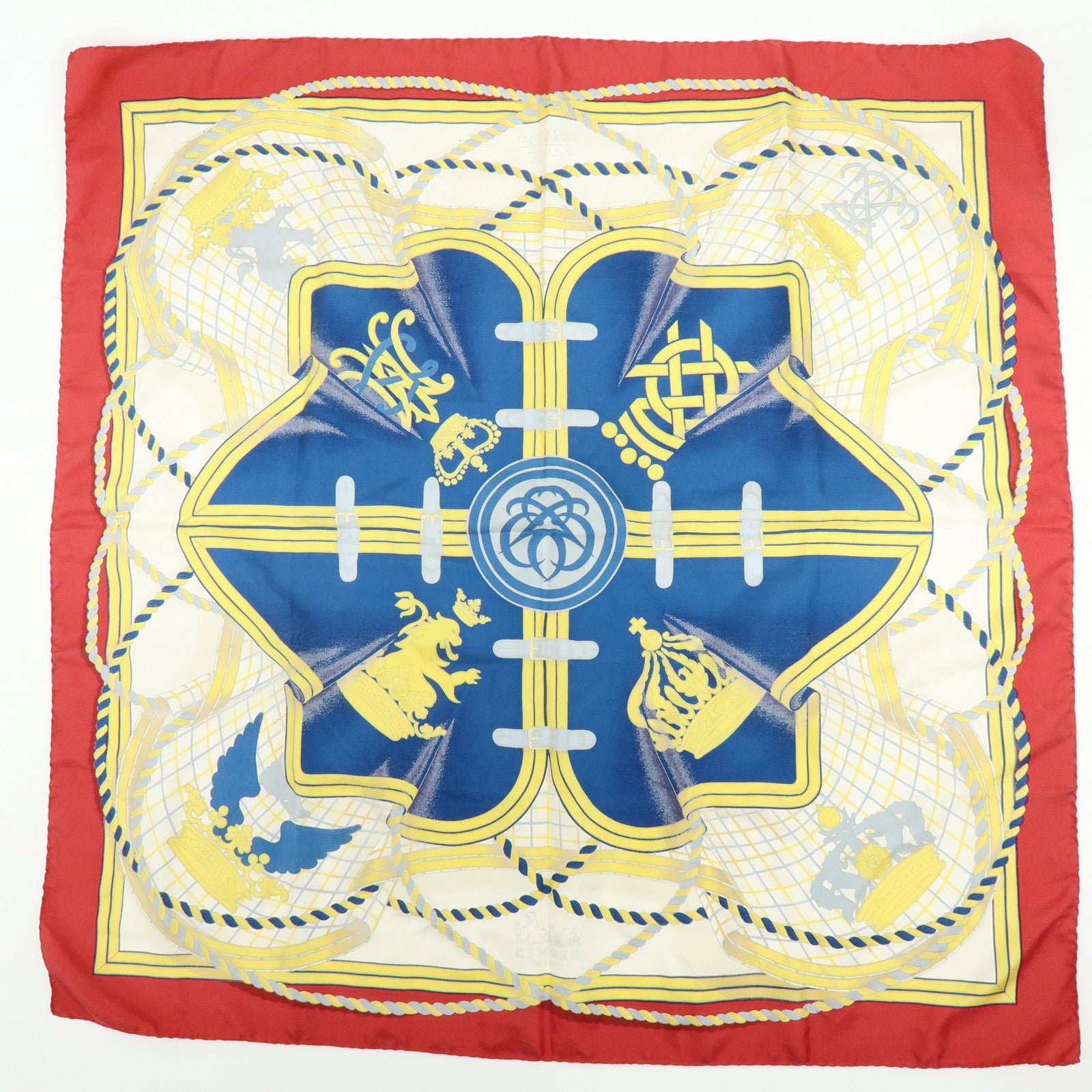 HERMES Carre 90 Silk 100% Scarf GRANDE TENUE Gold Navy Red