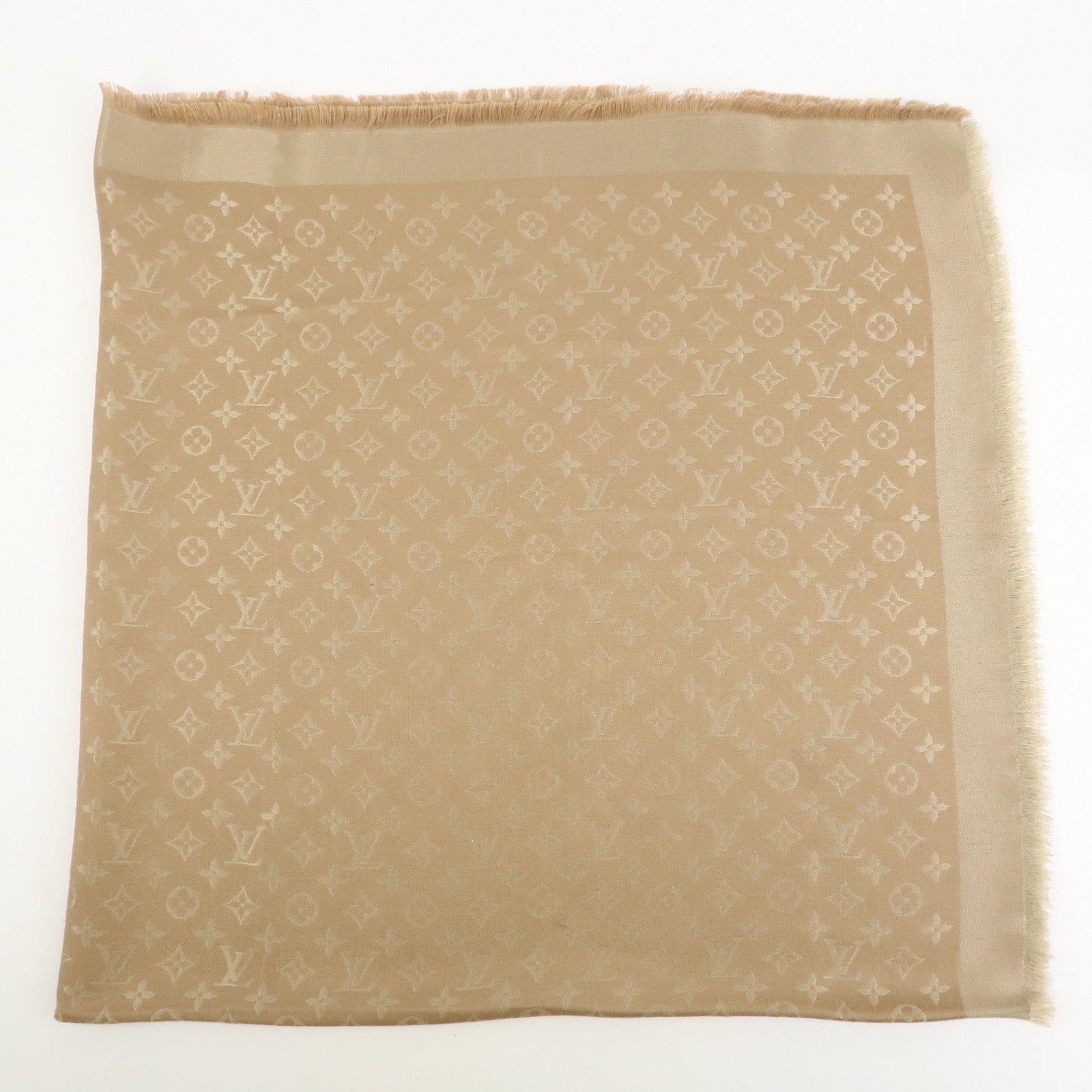 Louis Vuitton Shawl Monogram Shine Silk Rayon Scarf Beige M70459