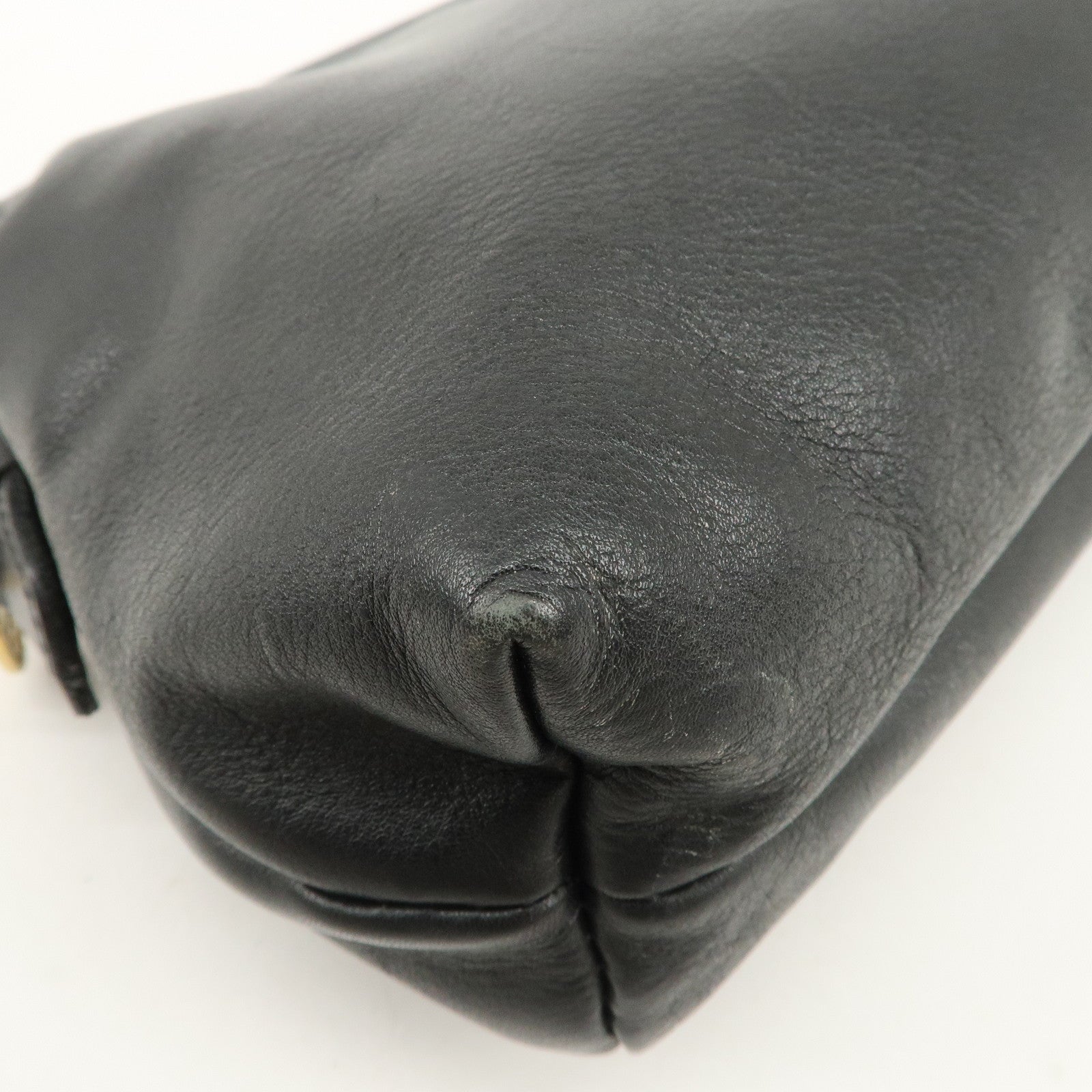 CELINE Logo Leather Pouch Cosmetic Pouch Black Used