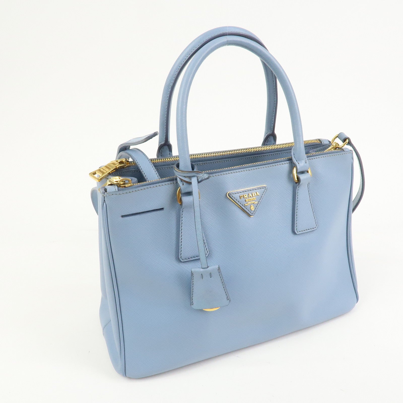 PRADA Triangle Logo Galleria 2Way Bag Shoulder Bag Light Blue BN2863