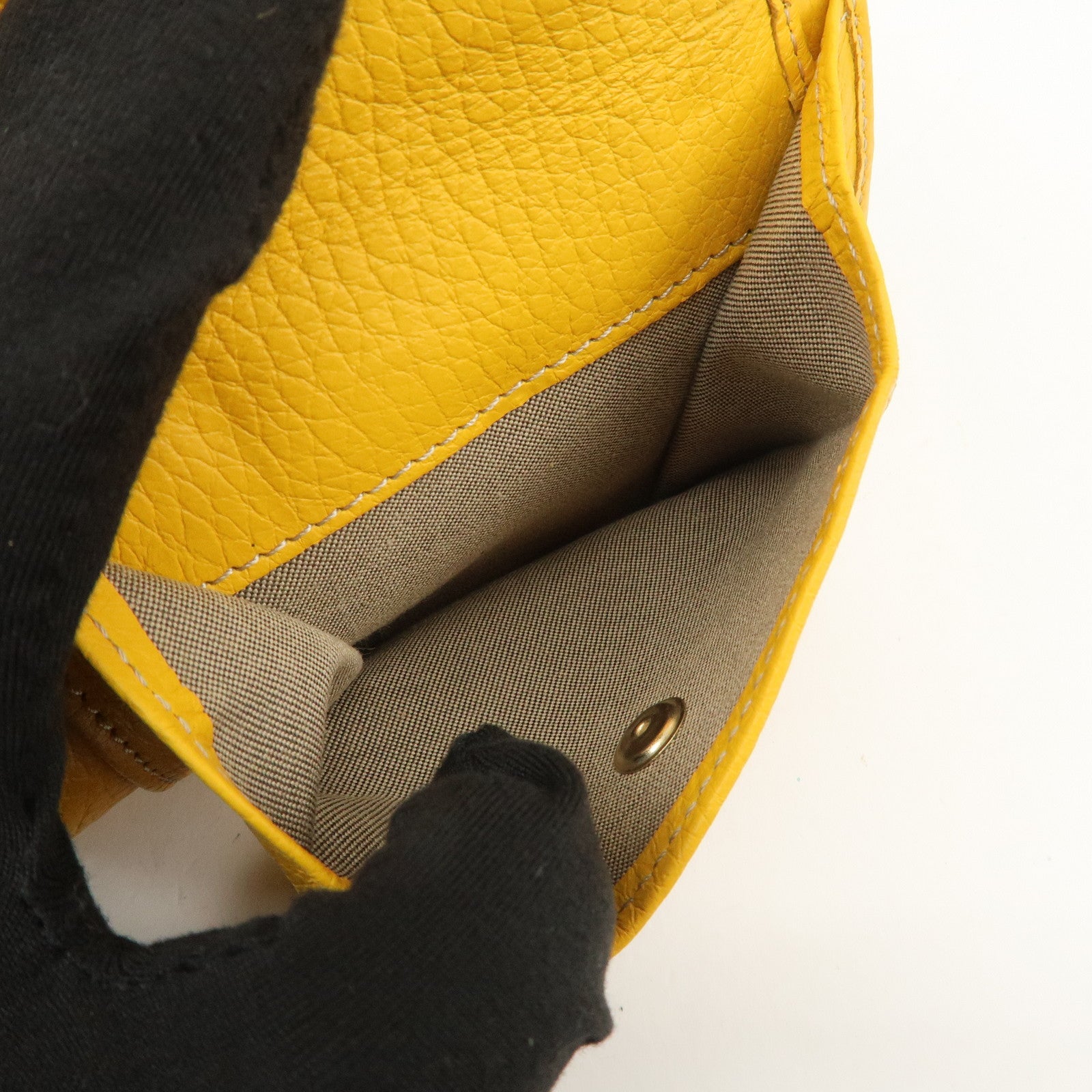 FENDI Zucchino Canvas Leather Tri-fold Compact Wallet Yellow 8M0177