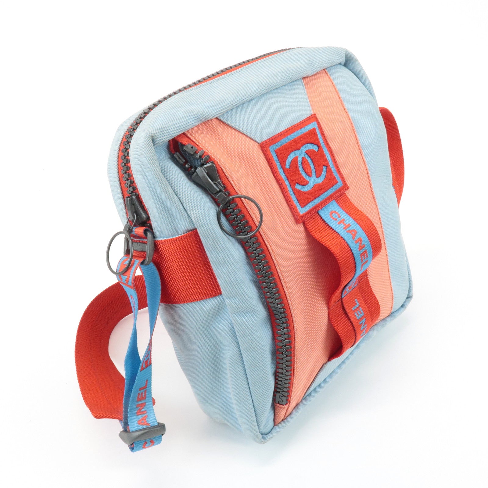 CHANEL Sportsline COCO Mark Nylon Canvas Shoulder Bag Red Blue Used