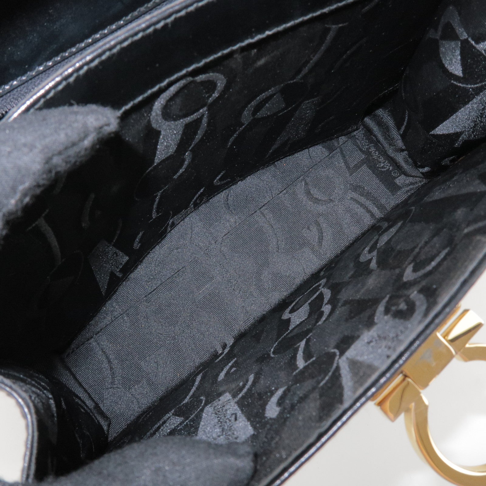 Ferragamo Gancini Calf Leather 2Way Bag Hand Shoulder Bag Black