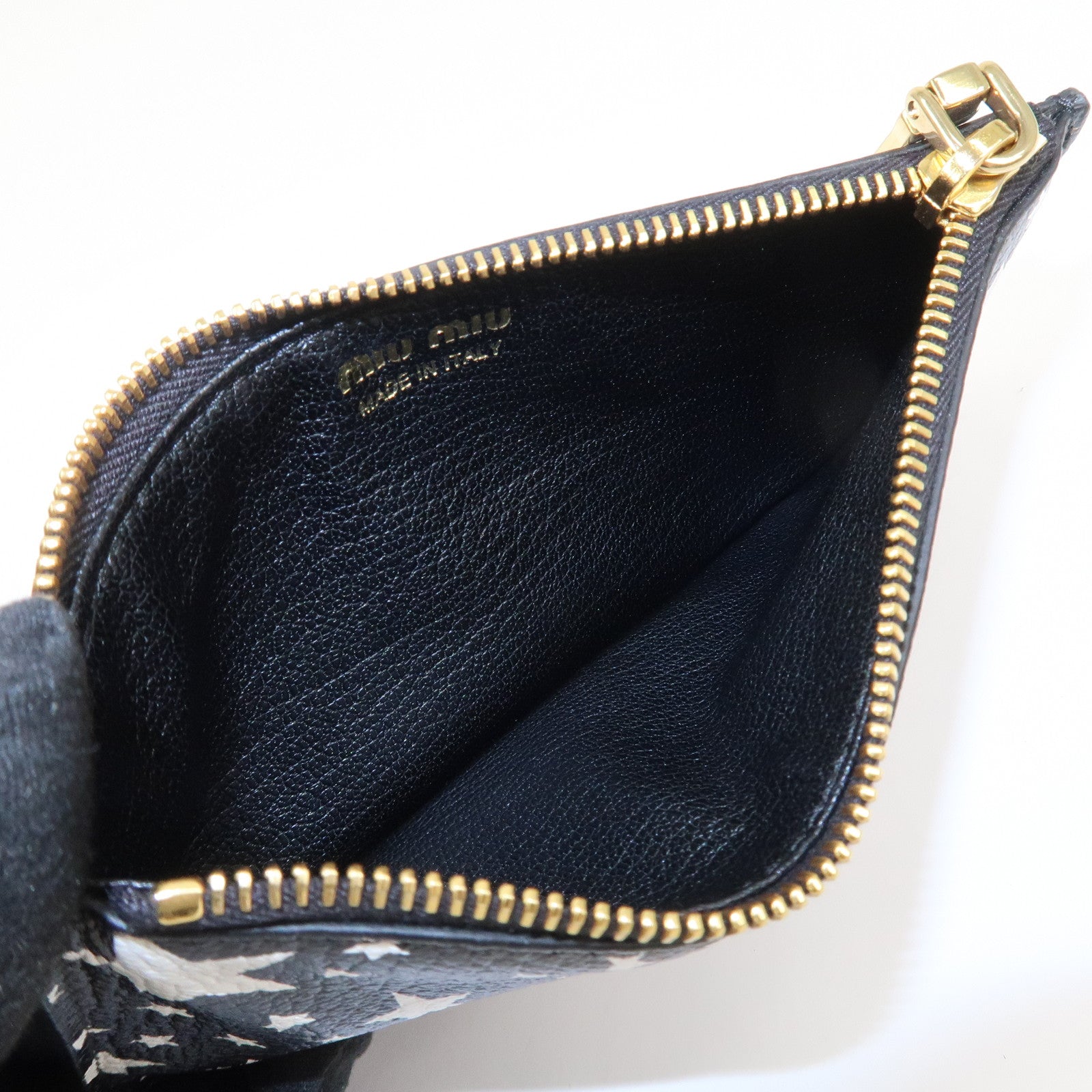 MIU MIU Leather Card Case Star Print Black 5MB006
