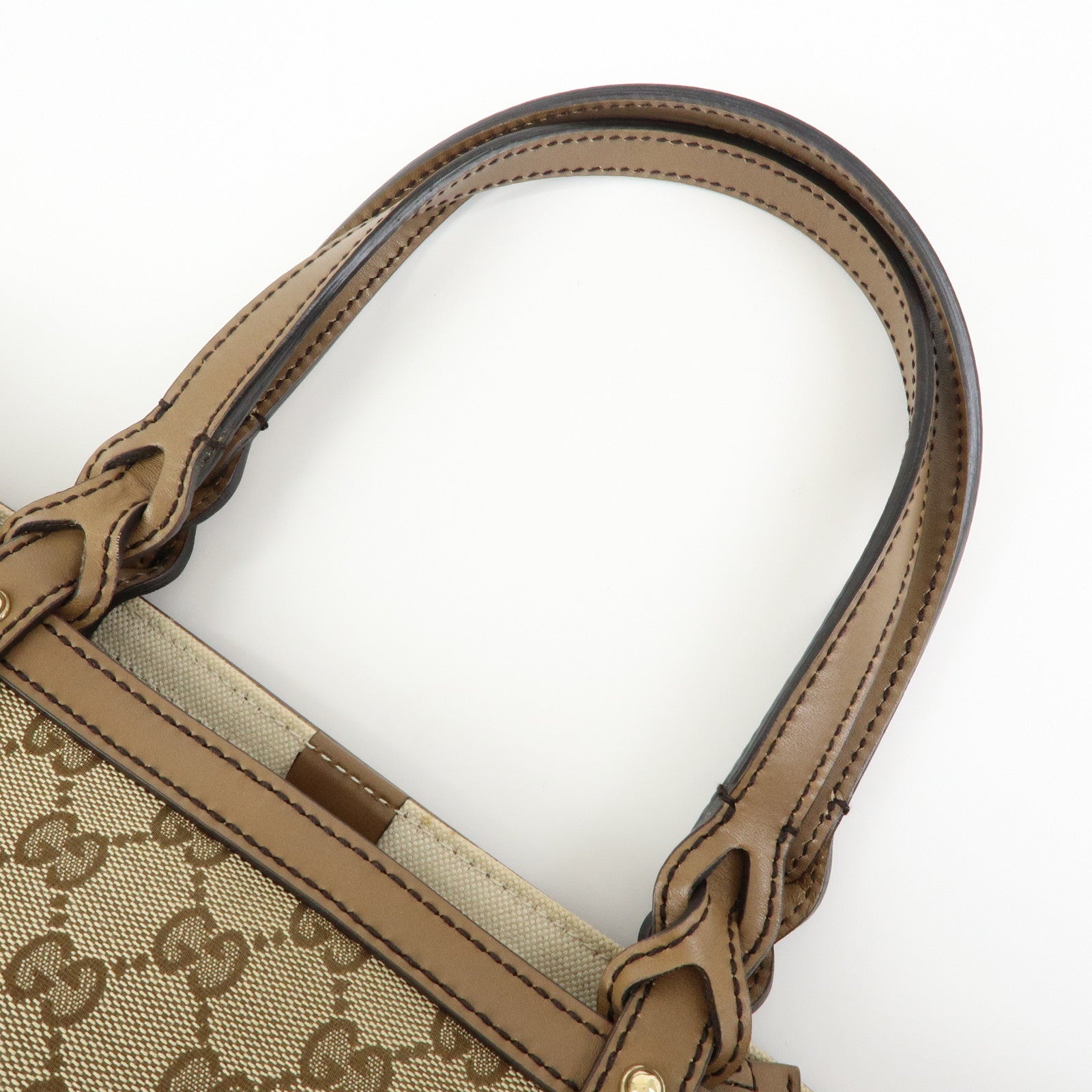 GUCCI GG Canvas Leather Tote Bag Hand Bag Beige 269878