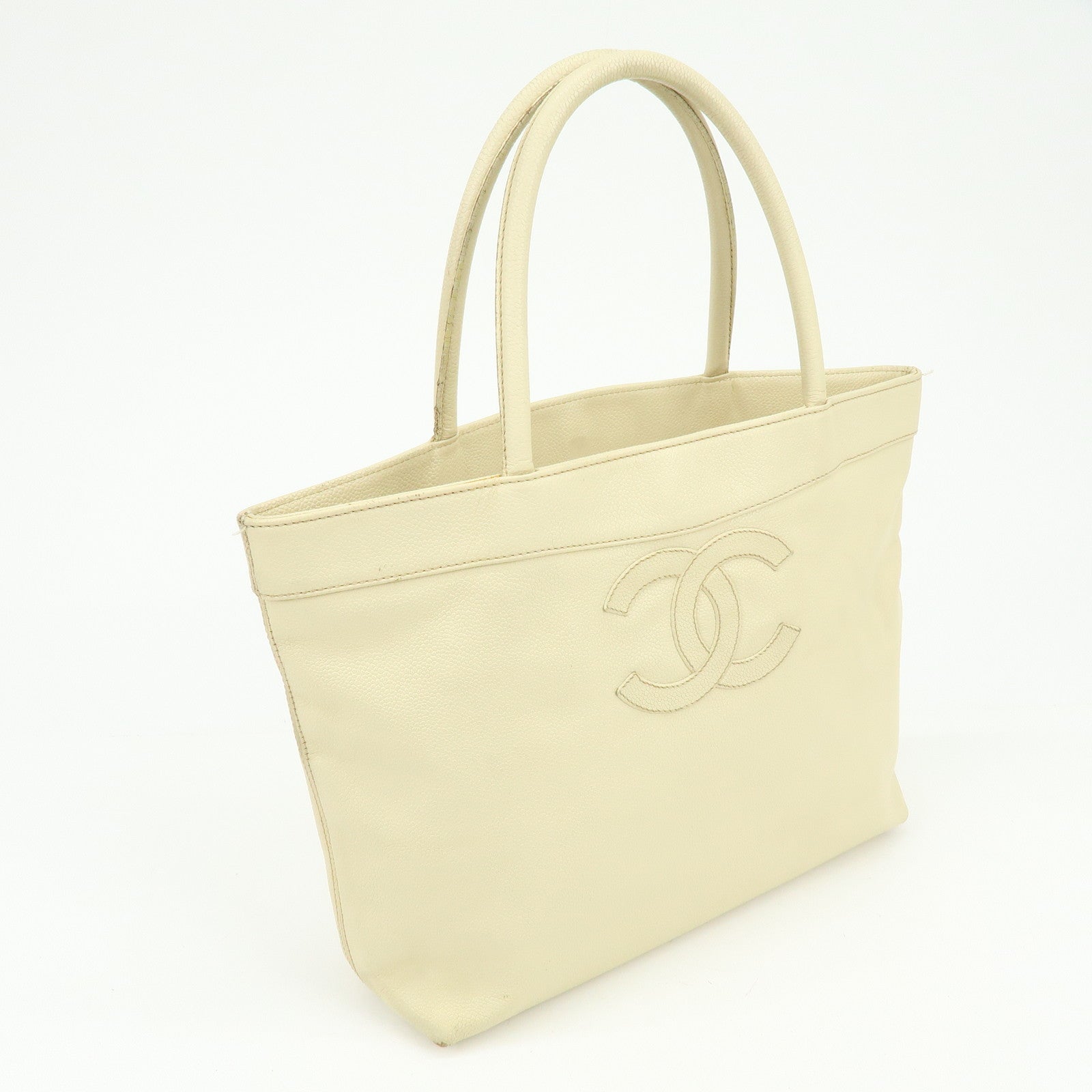 CHANEL COCO Mark Caviarskin Tote Bag Shoulder Bag Hand Bag Ivory