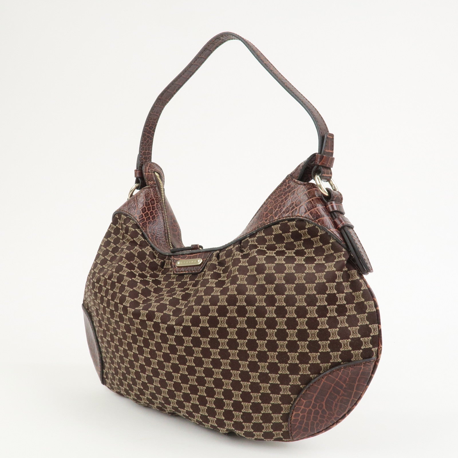 CELINE Macadam Canvas Embossed Leather Bittersweet Shoulder Bag