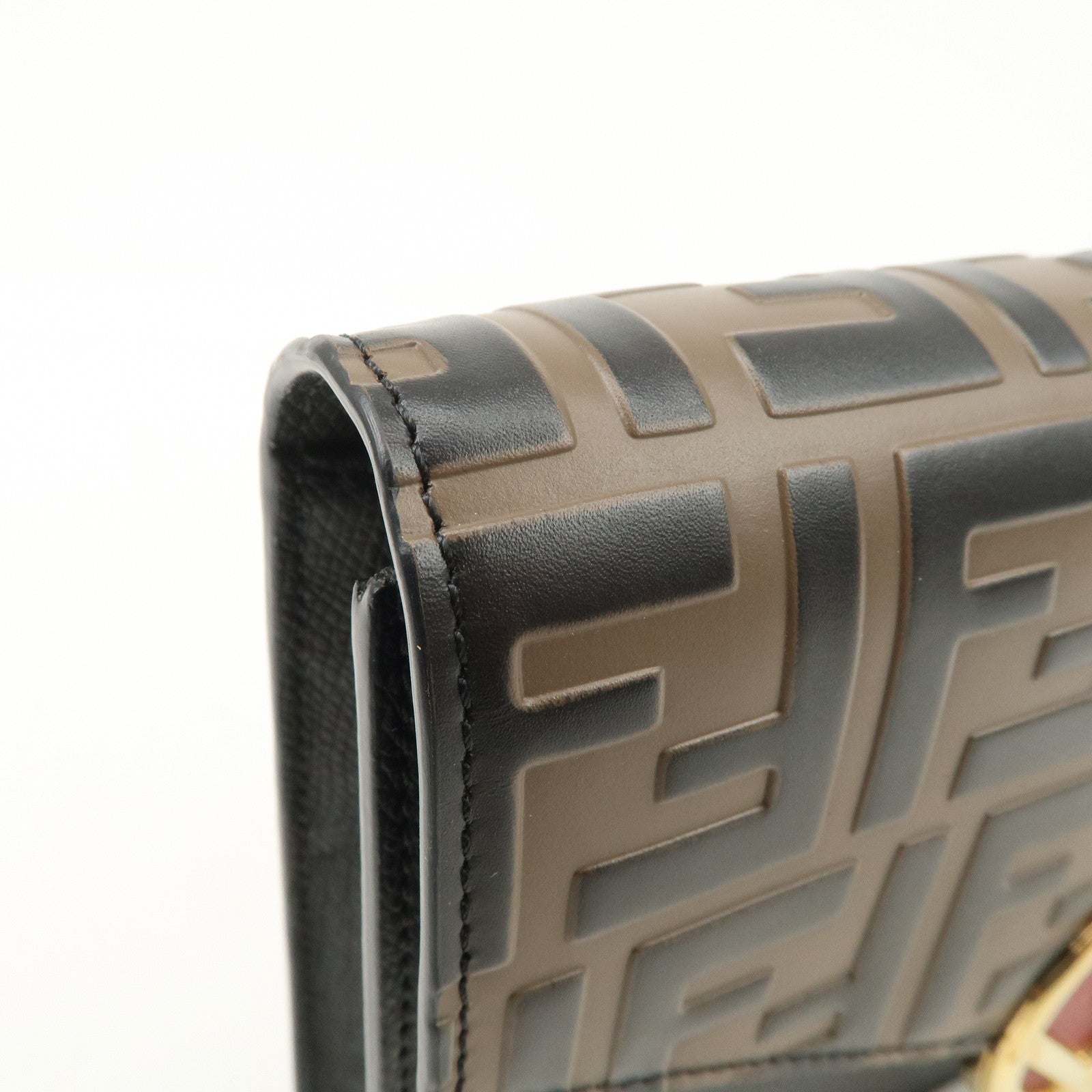 FENDI F is FENDI Leather Chain Shoulder Bag Black Brown 8BS006 Used