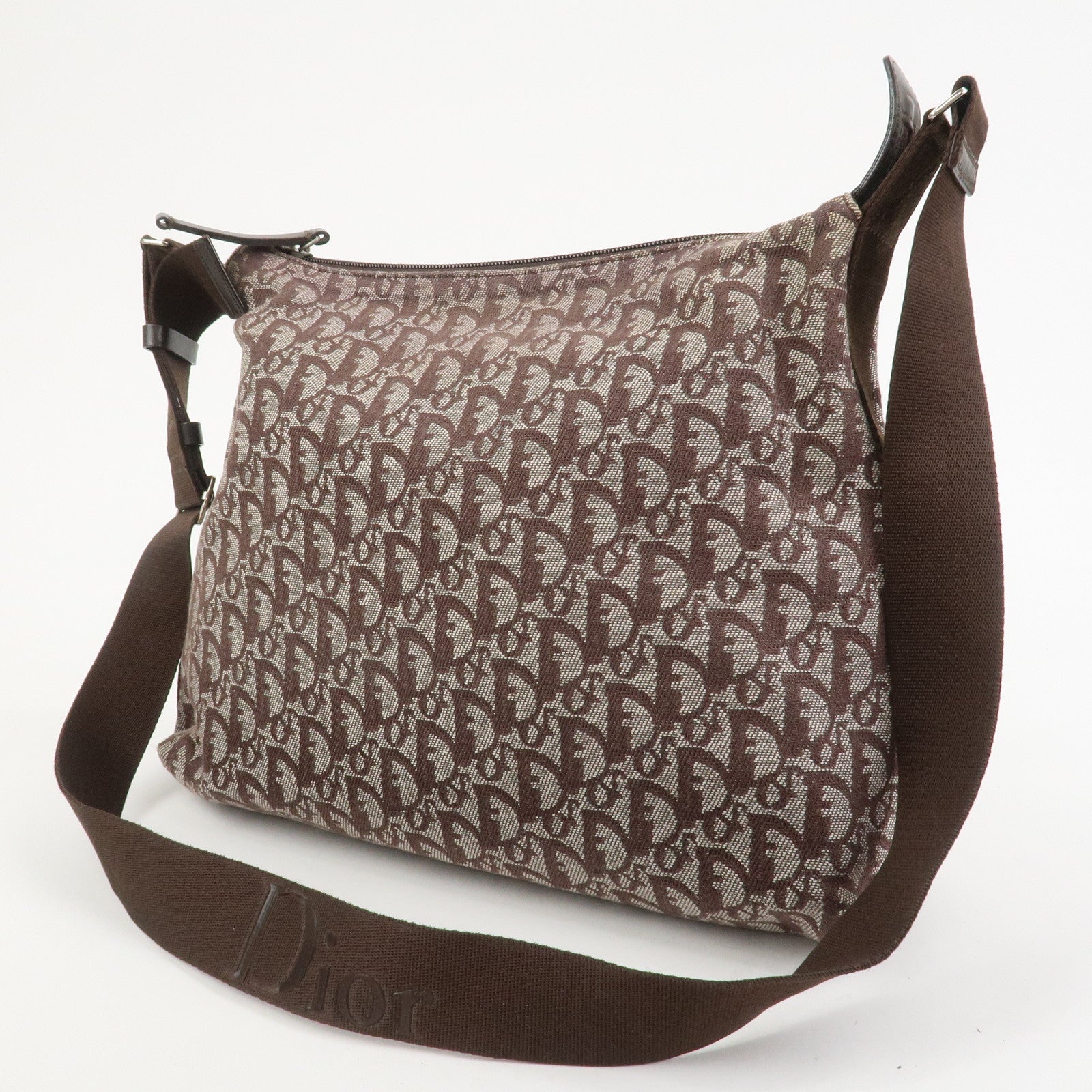 Christian Dior Trotter Jacguard Canvas Shoulder Crossbody Bag Brown