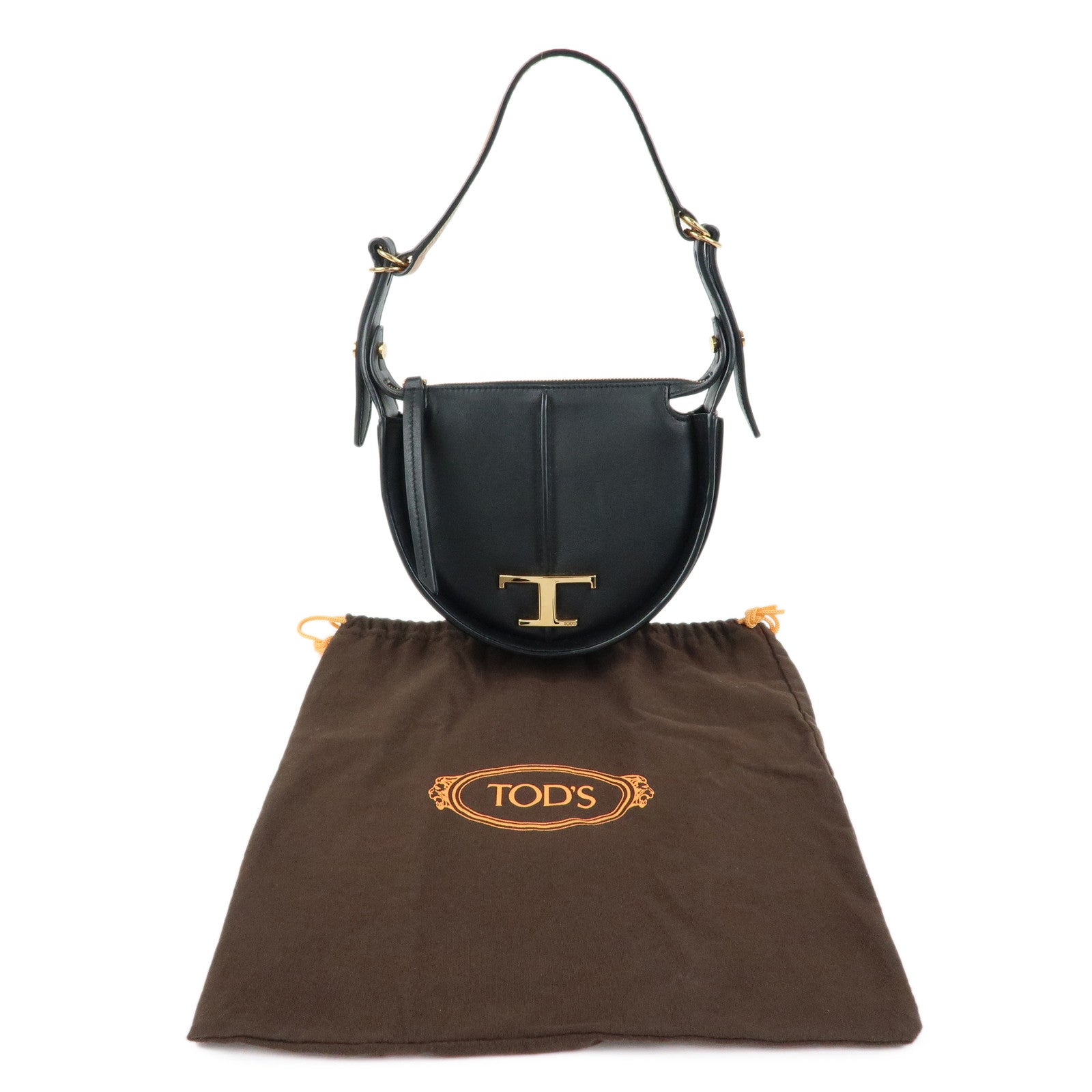 TOD'S T Timeless SACCA LUNA MICRO Leather Hand Bag Black