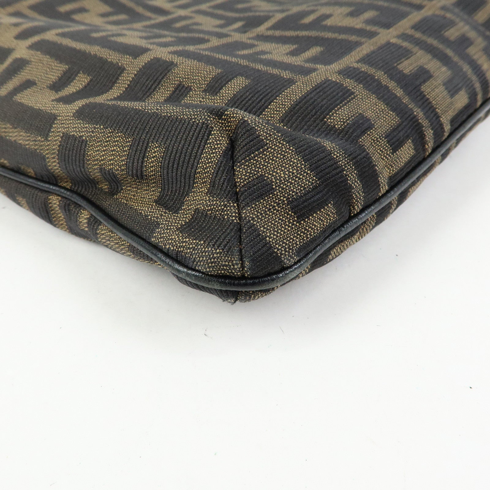 FENDI Zucca Canvas Leather Shoulder Bag Hand Bag Black Brown