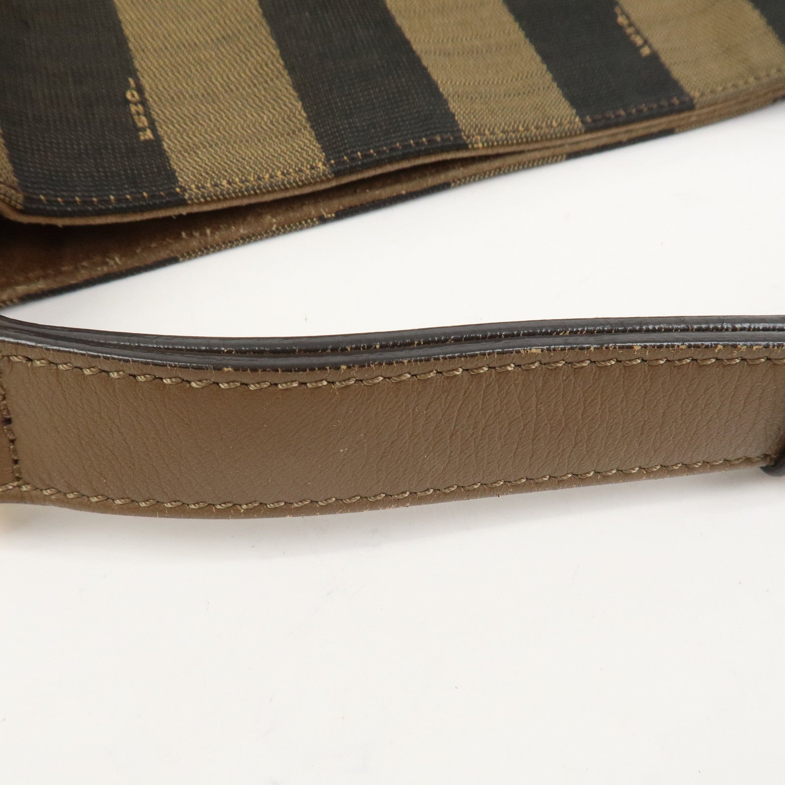 FENDI Pecan Canvas Leather Shoulder Bag Brown Black 8BR669