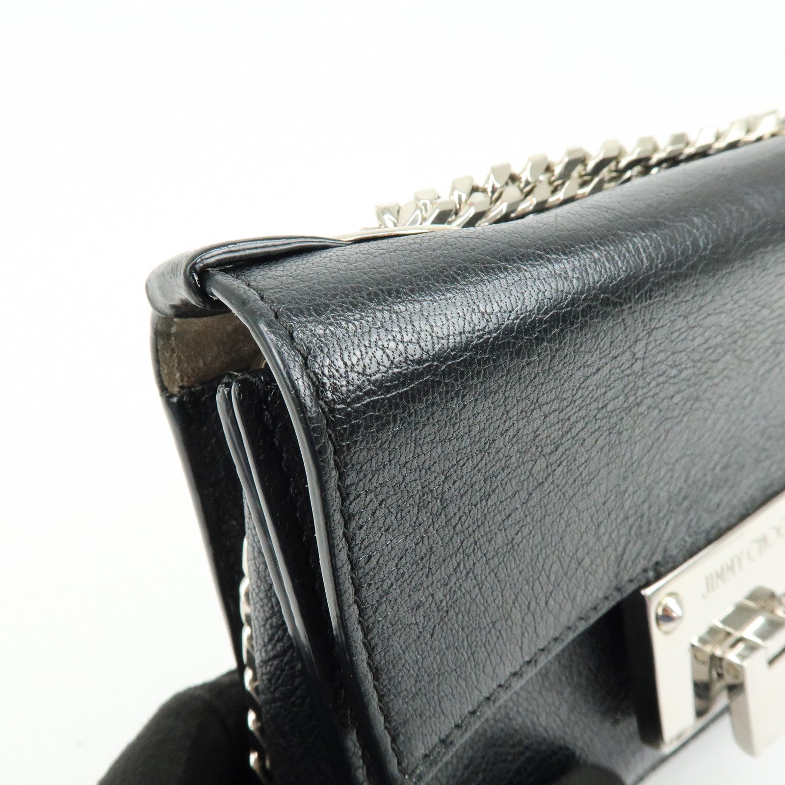 JIMMY CHOO REBEL BAG Leather Chain Shoulder Bag Crossbody Bag Black