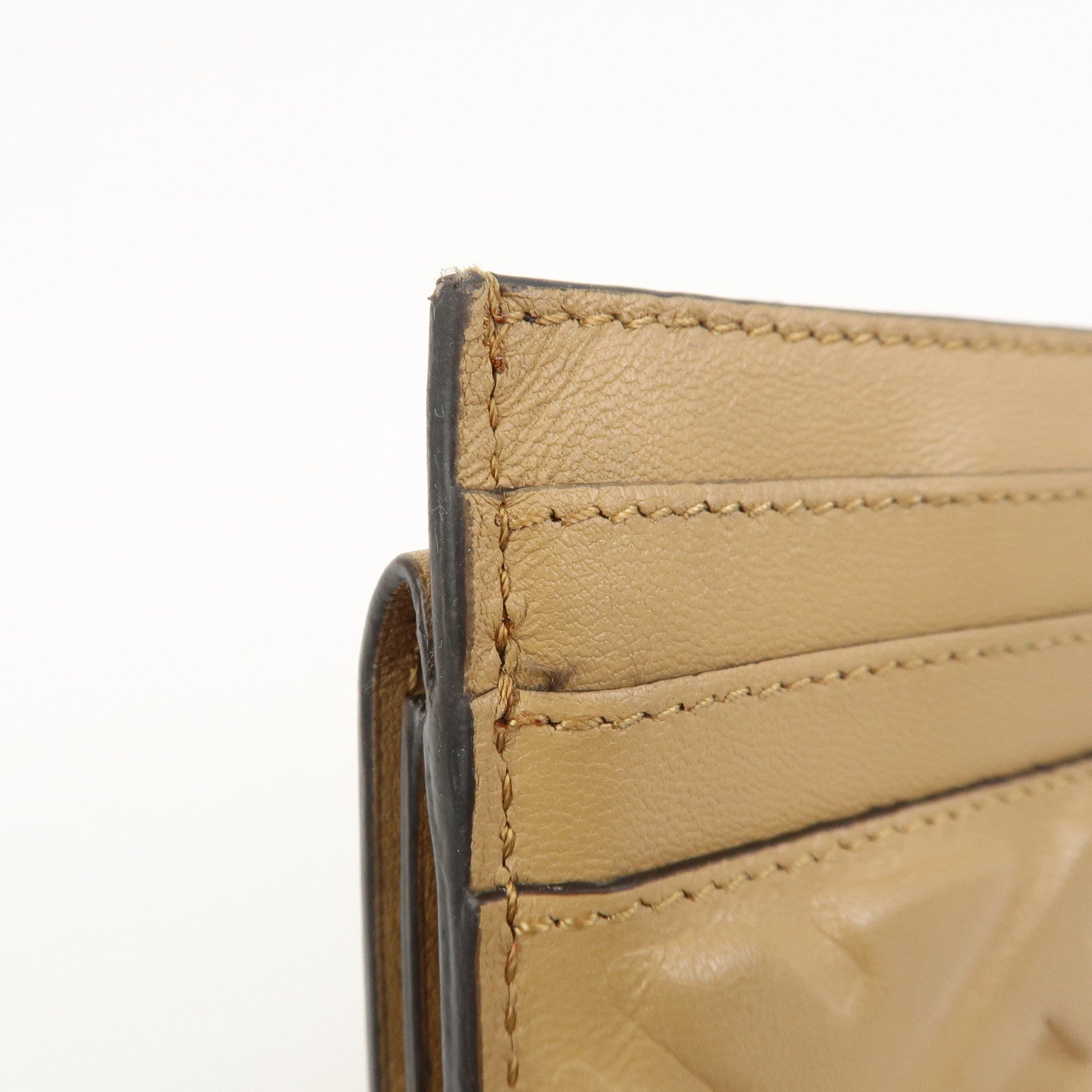 FENDI Zucca Baguette Leather Card Case Light Brown