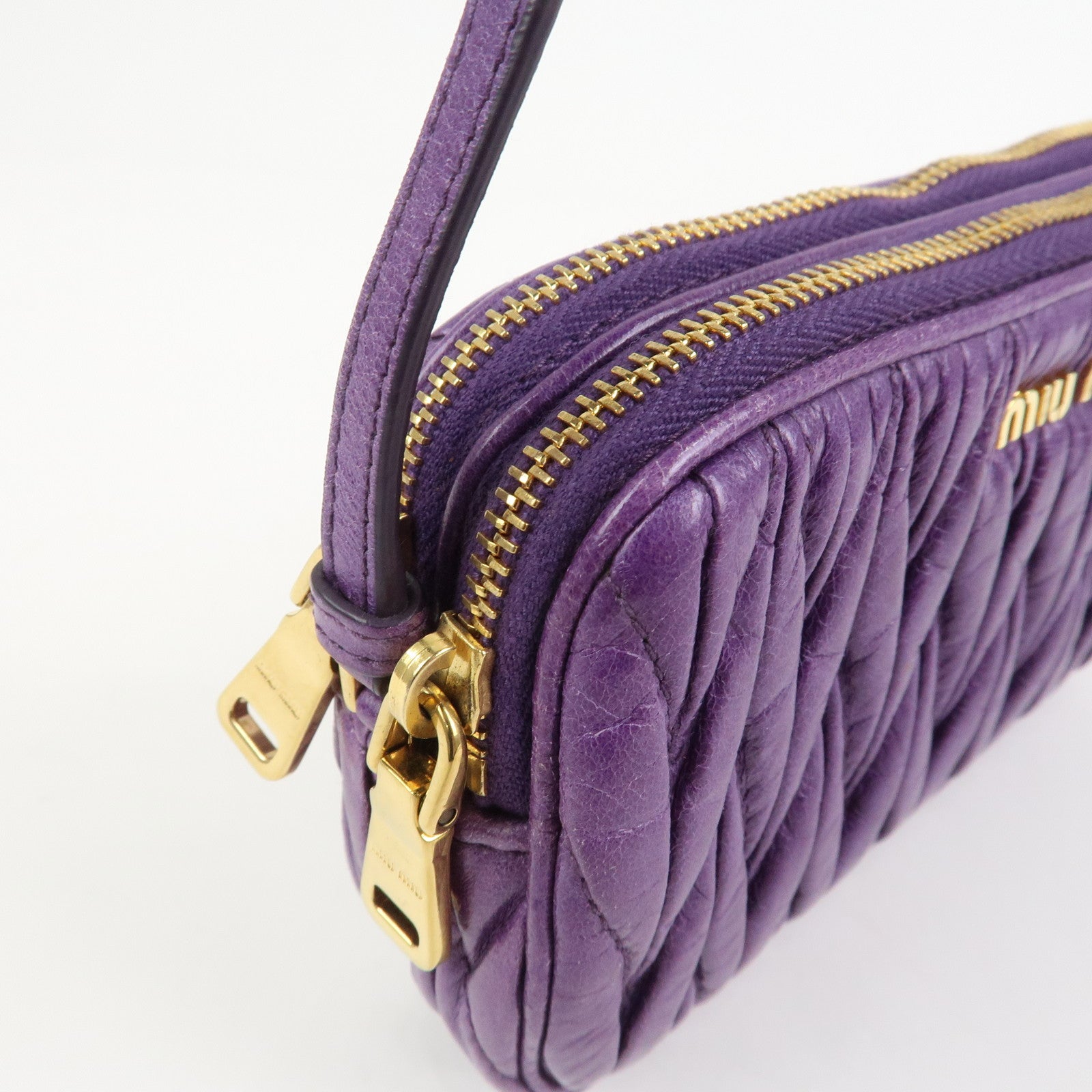 MIU MIU Logo Matelasse Mini Hand Bag Shoulder Bag Purple 5ARH02