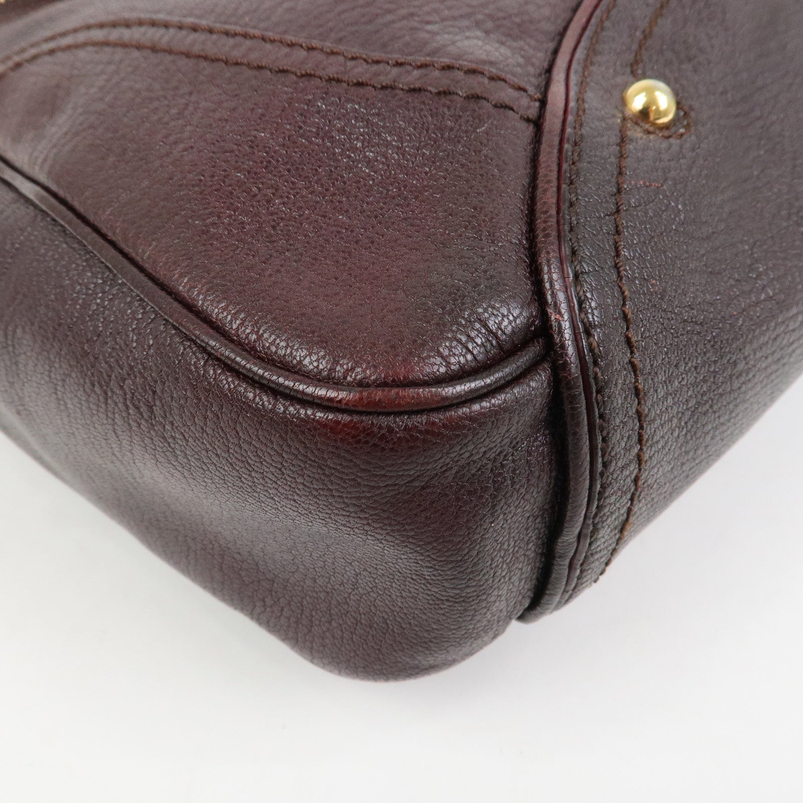 CELINE Macadam Leather Wood Shoulder Bag Hand Bag Brown