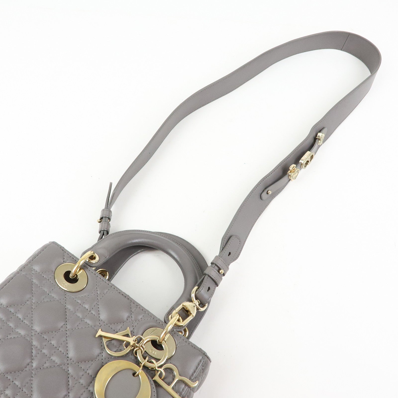 Christian Dior Lady Dior Cannage Leather 2Way Bag Hand Bag Gray