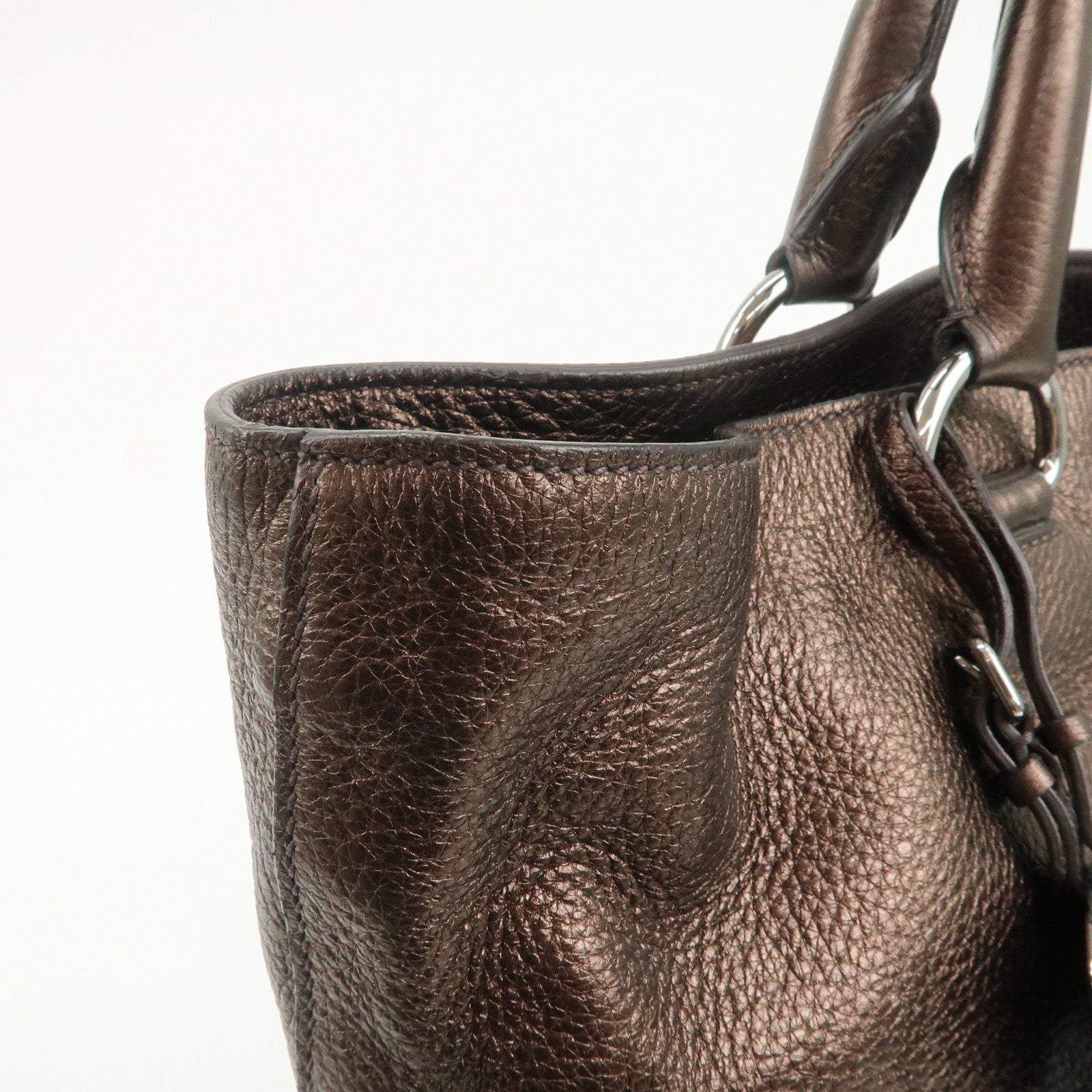 PRADA Leather 2Way Tote Bag Shoulder Bag Metallic Brown BN1713