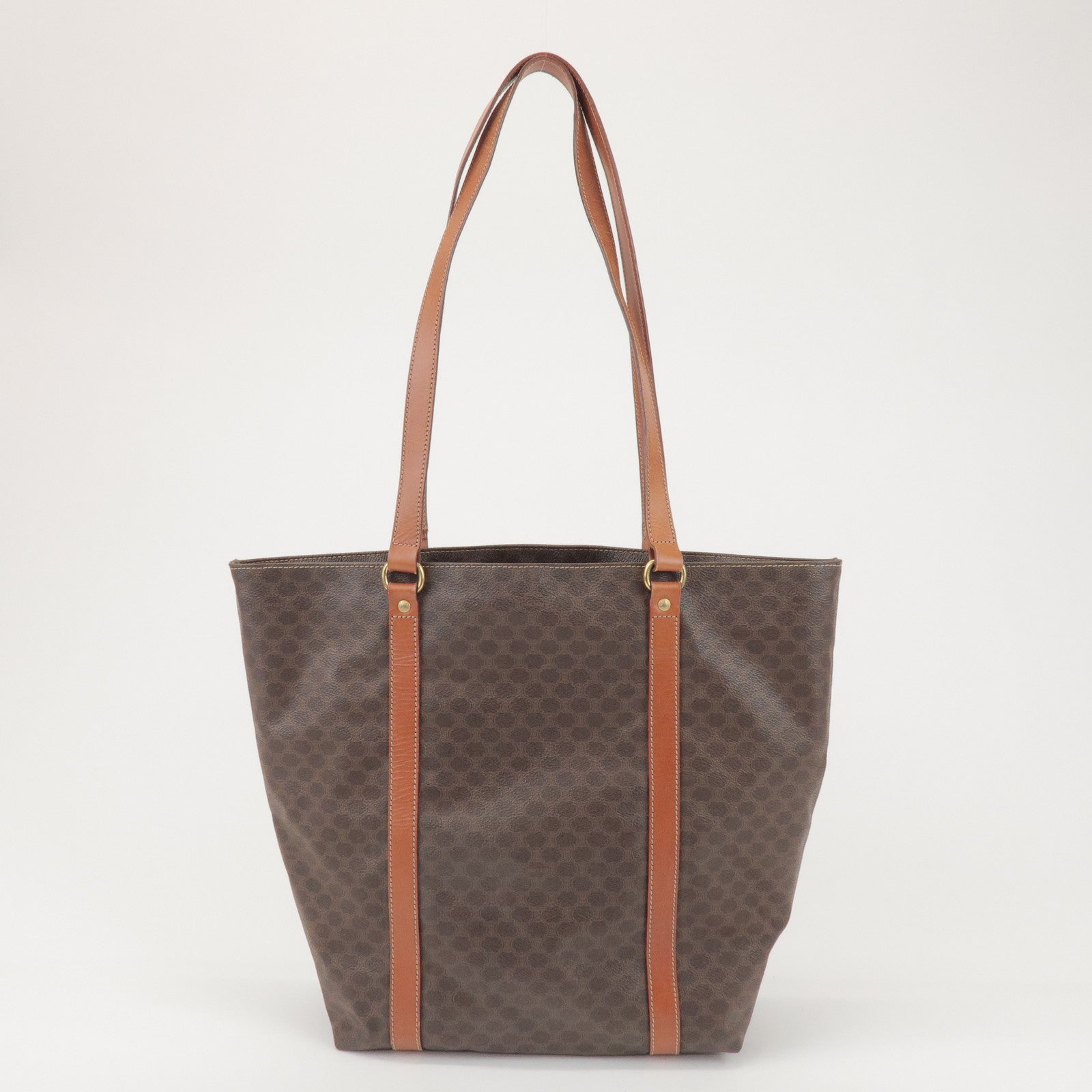 CELINE Macadam PVC Coated Canvas Leather Tote Bag Hand Bag Brown