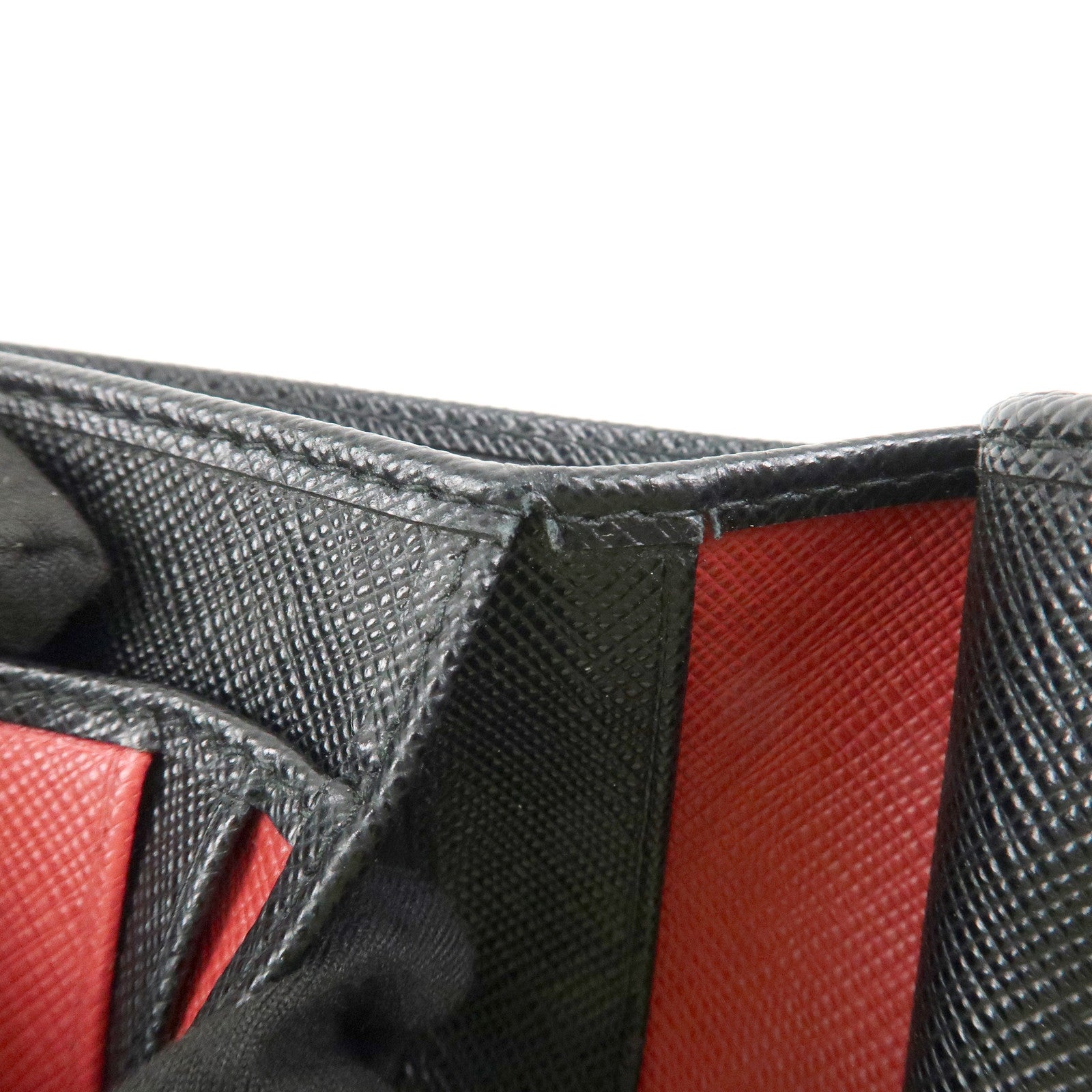 PRADA Saffiano Leather Bi-Fold Wallet Black Red Gold 1ML018 Used
