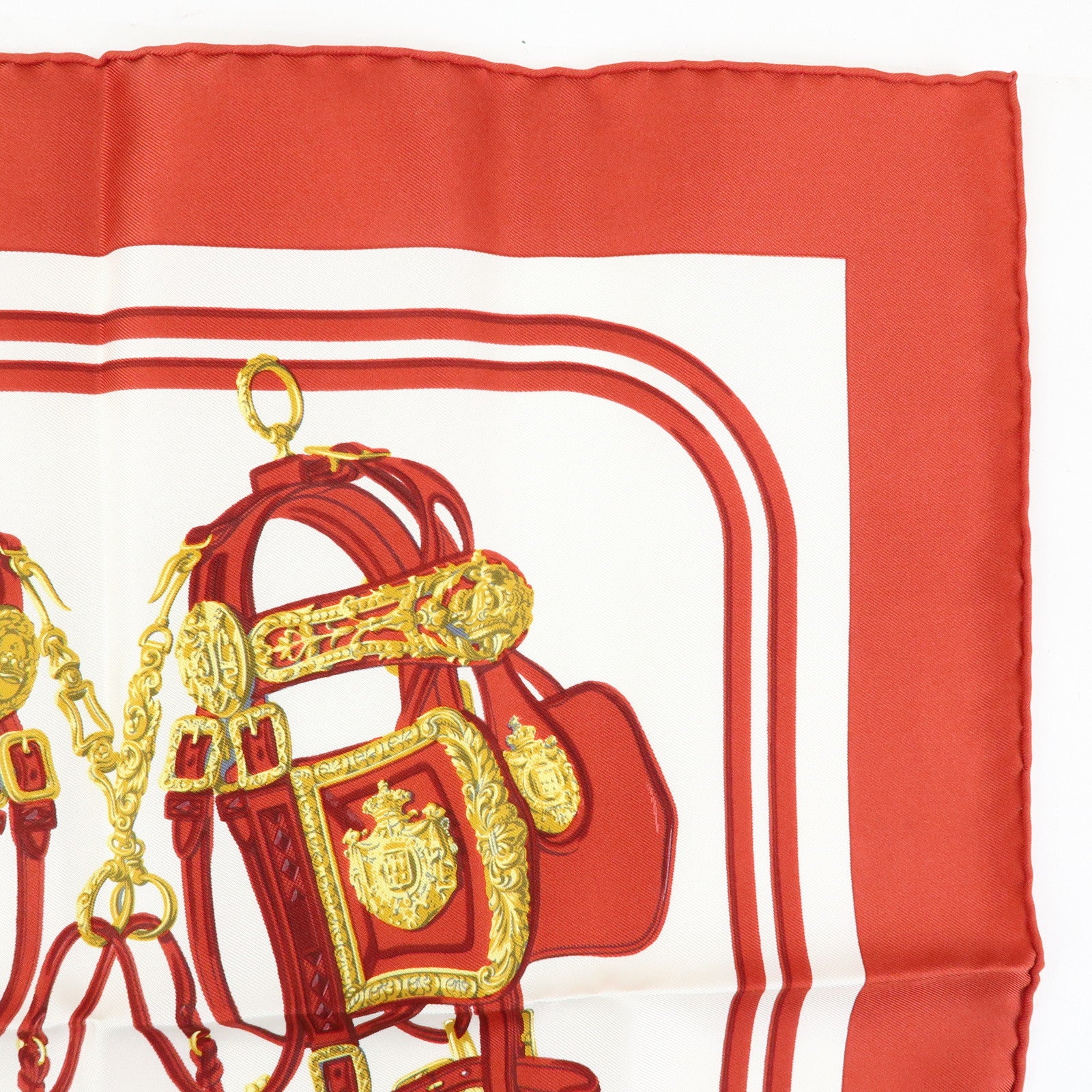 HERMES Carre 42 Silk 100% Scarf BRIDES de GALA Red White