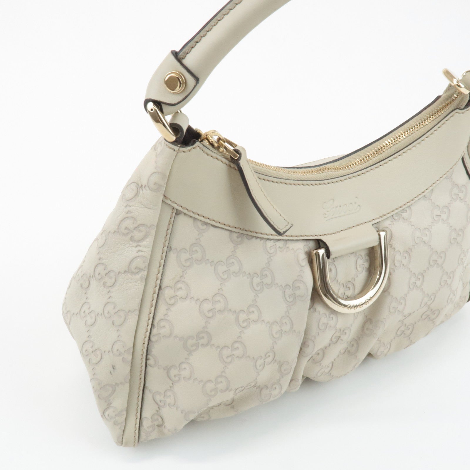 GUCCI Abbey Guccissima Leather Shoulder Bag Hand Bag Ivory 190525 Used