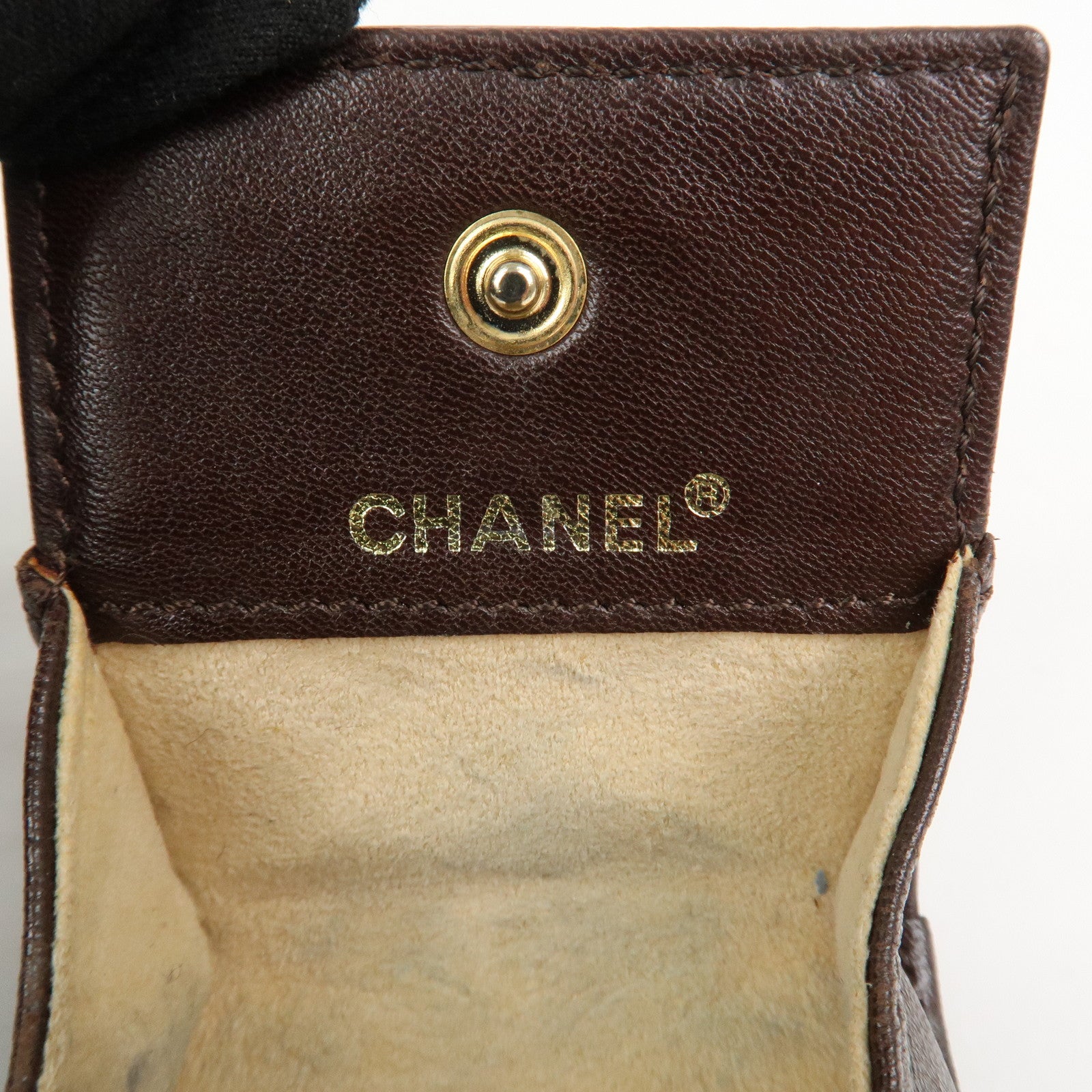 CHANEL Chocolate Bar Patent Leather Coin Case Coin Purse Brown