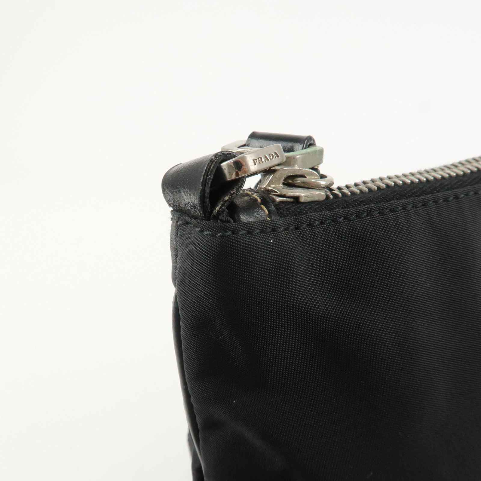 PRADA Triangle Logo Leather Nylon Shoulder Bag Crossbody Bag Black Used