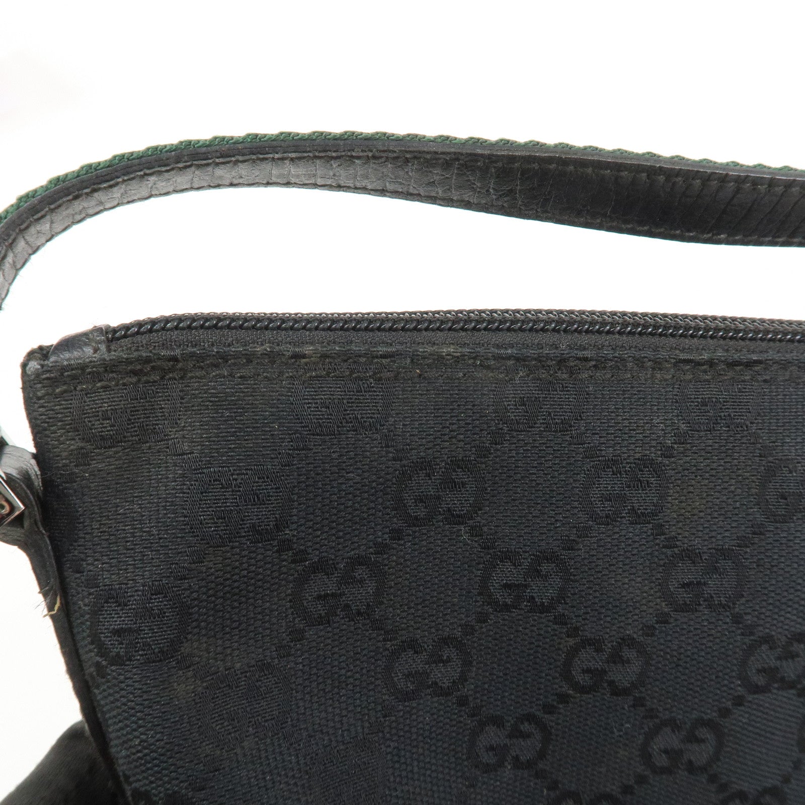 GUCCI Sherry Boat Bag GG Canvas Leather Hand Bag Black 141809