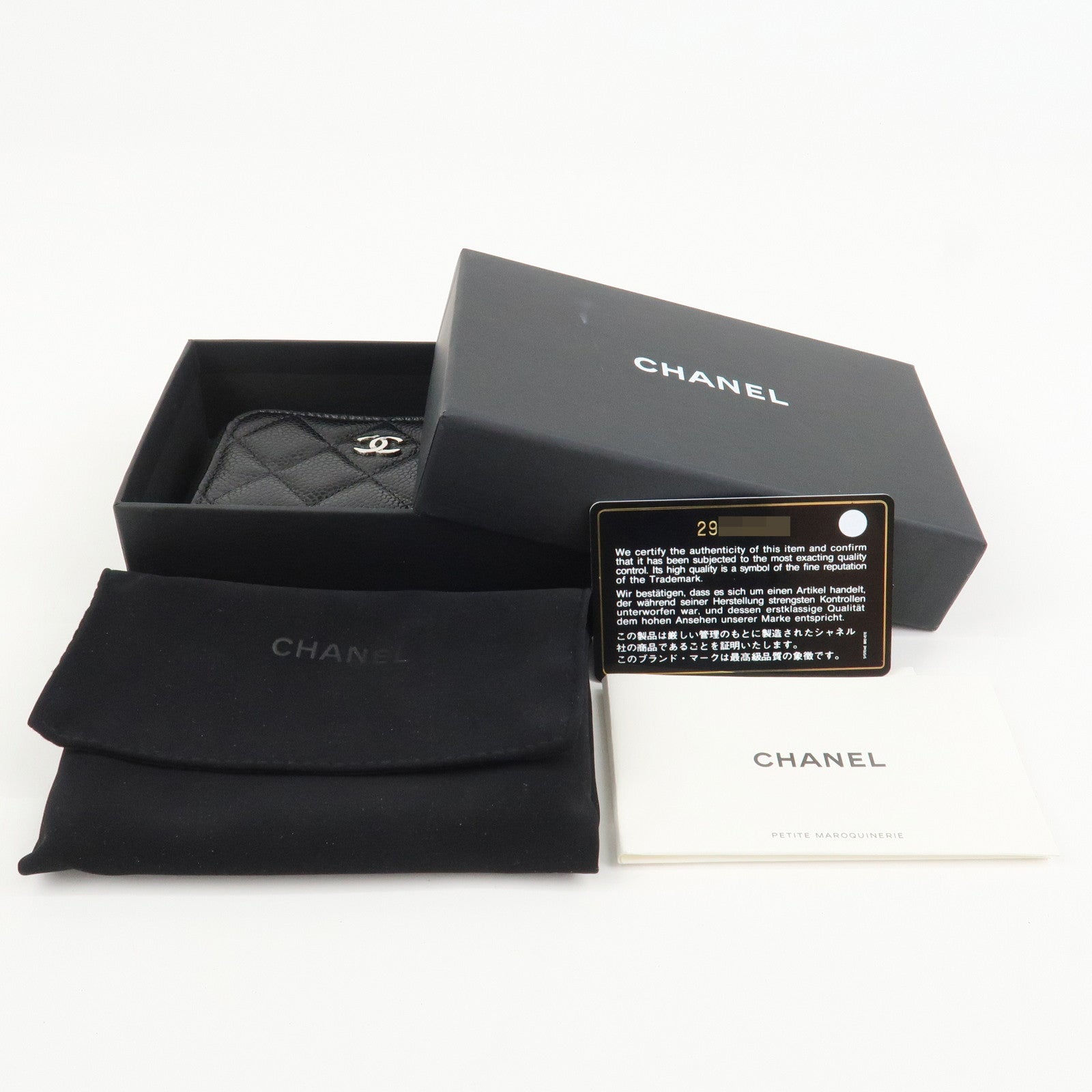 CHANEL Matelasse Caviarskin Classic Zippy Coin Case Black AP0216