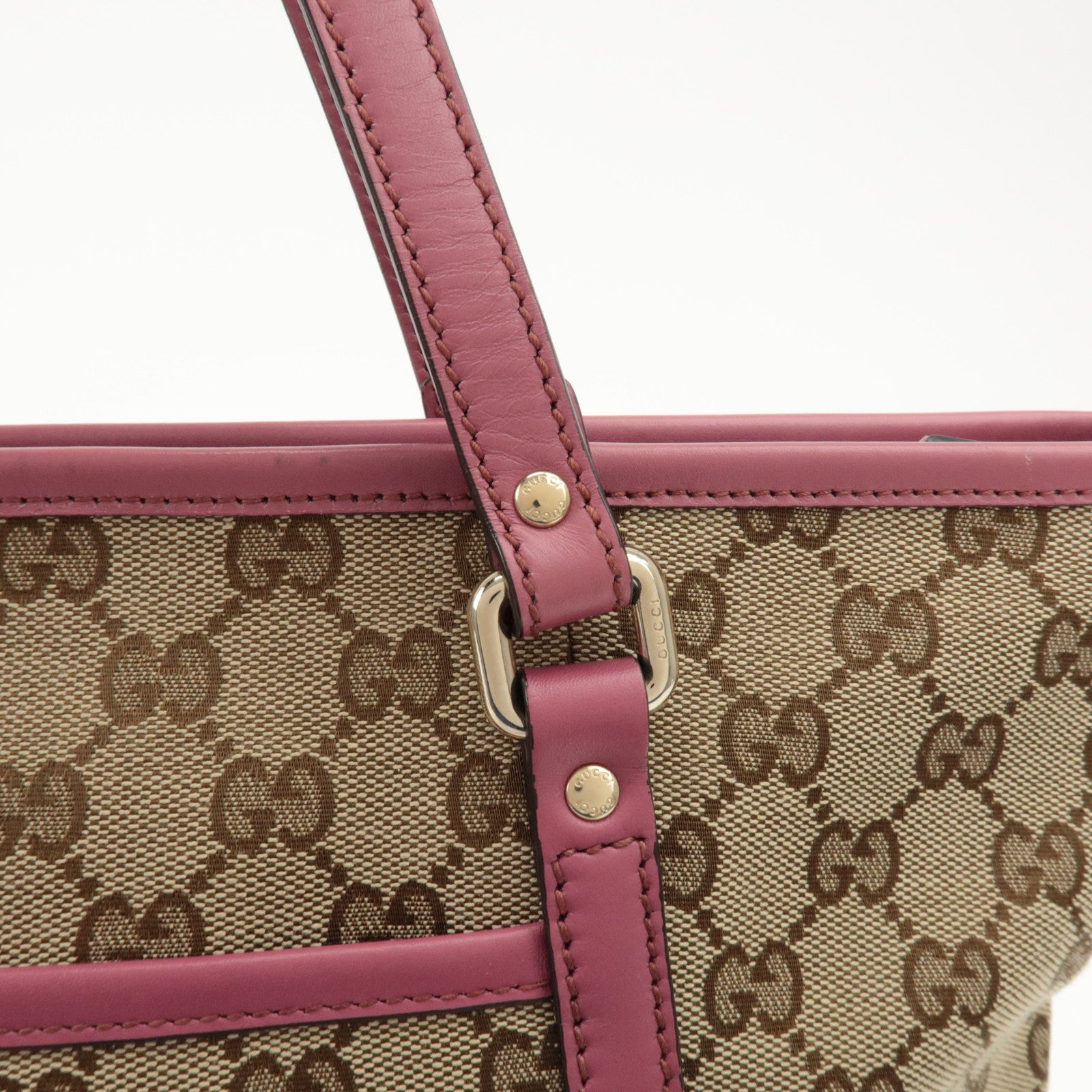 GUCCI GG Canvas Leather 2way Tote Bag Hand Bag Beige Pink 388929 Used