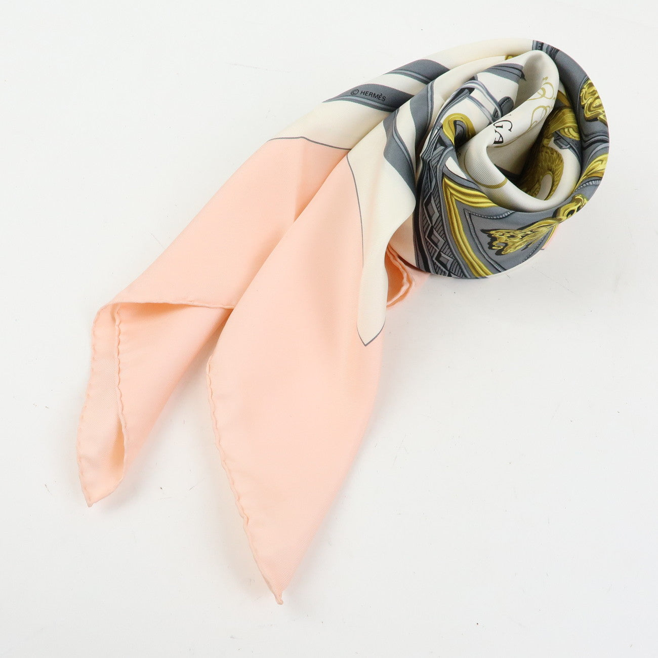 HERMES Carre 90 Silk 100% Scarf BRIDES DE GALA Pink White