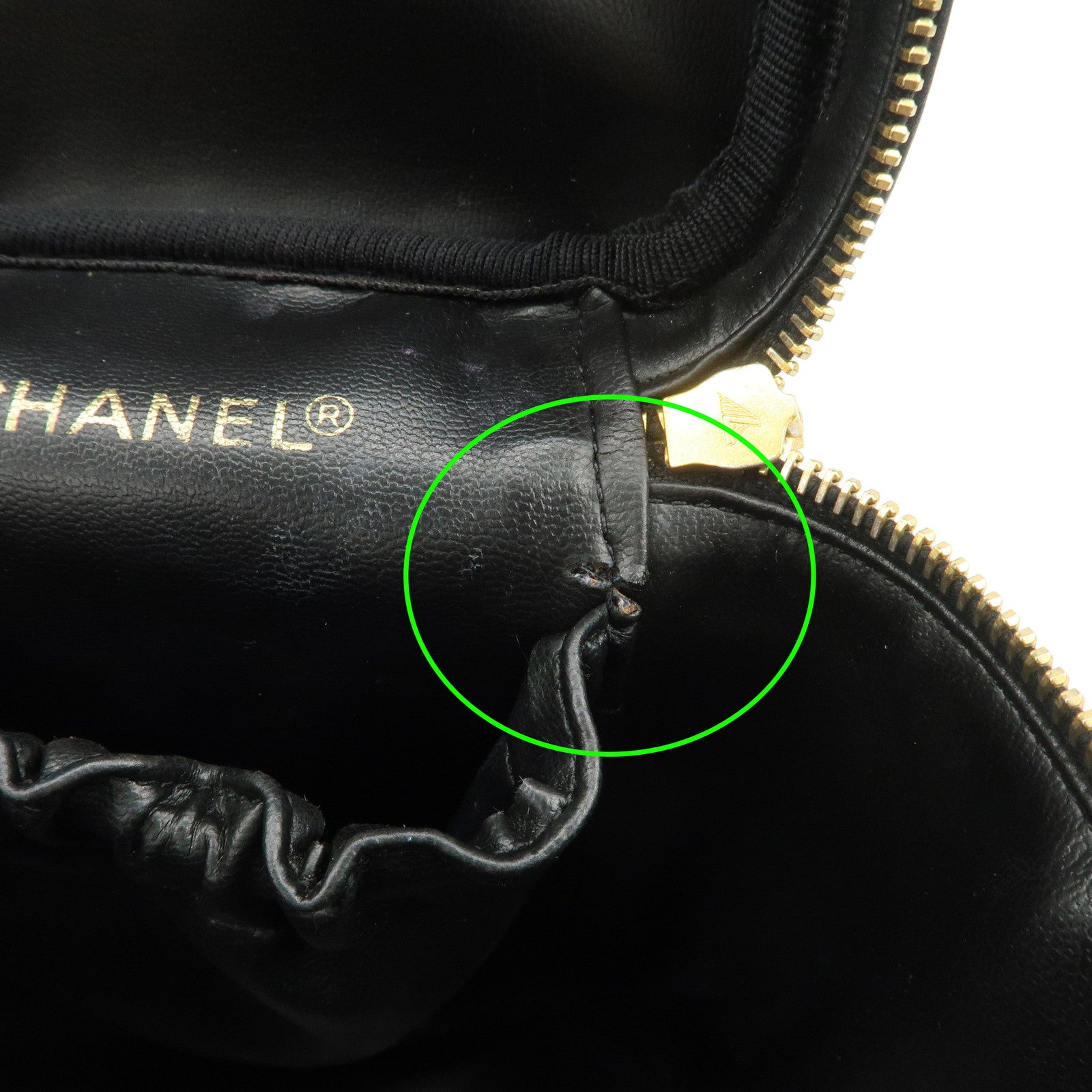 CHANEL Bicolore Lamb Skin Vanity Bag Hand Bag Black A01619