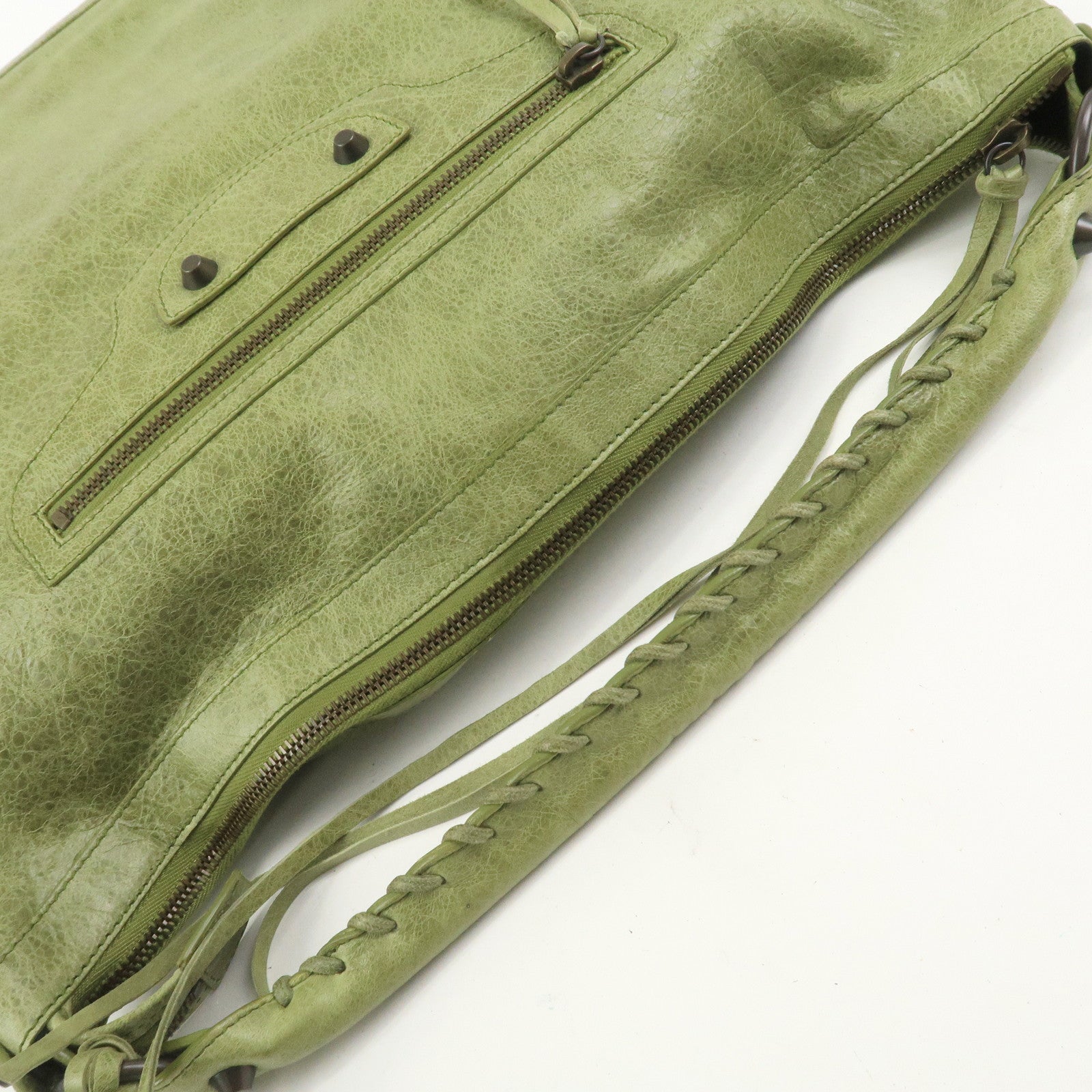 BALENCIAGA Leather The Day Shoulder Bag Green 140442