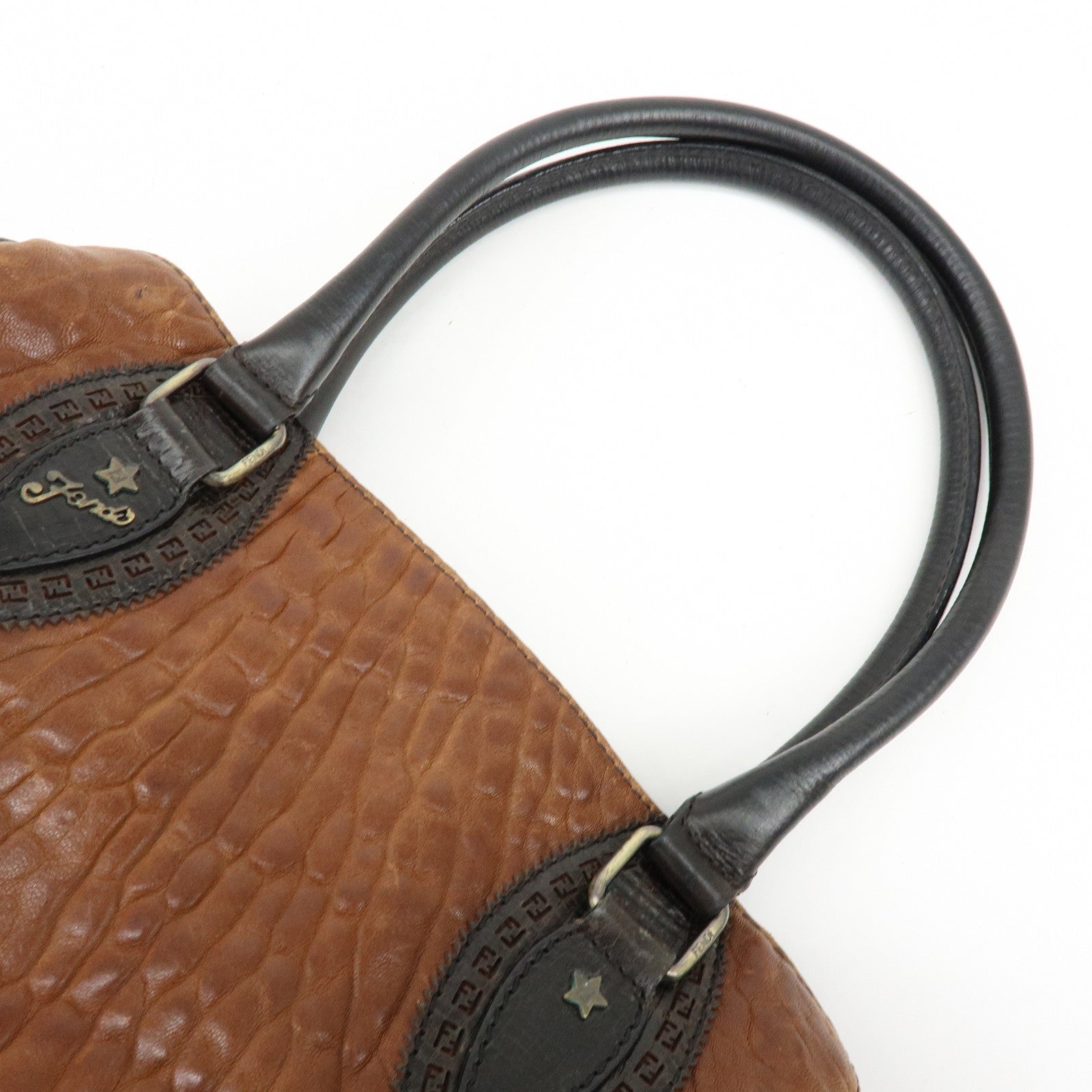 FENDI Ethnico Leather Tote Bag Shoulder Bag Hand Bag Brown 8BN162