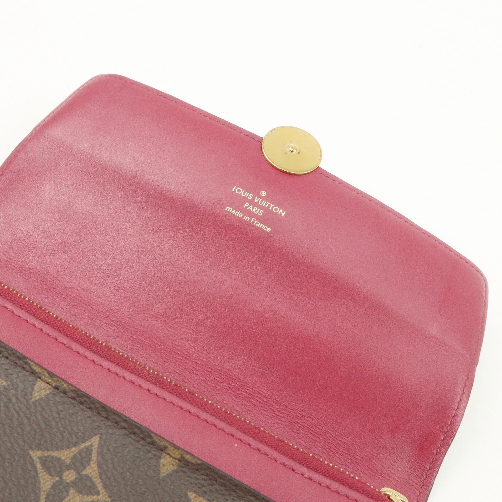 Louis Vuitton Monogram Leather Portefeuille Flore Chain Wallet Brown Pink M69578 Used