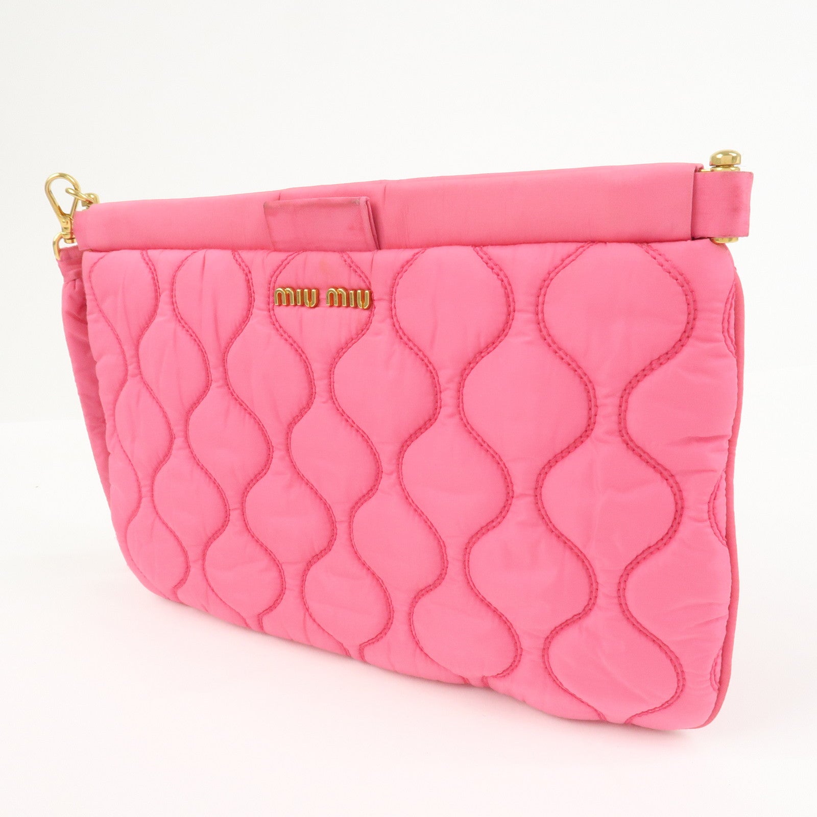 MIU MIU Nylon Clutch Bag Wristlet Bag Pink 5N1851
