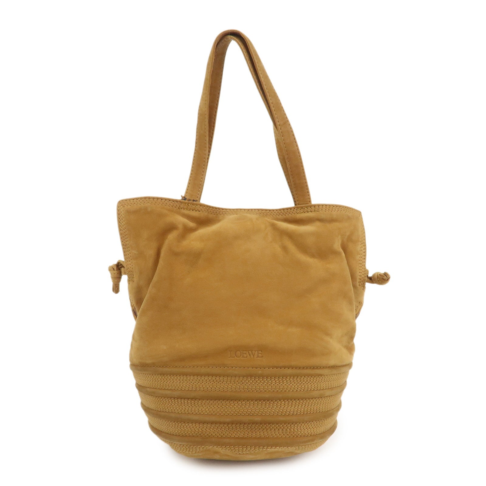 LOEWE Anagram Suede Drawstring Hand Bag Brown