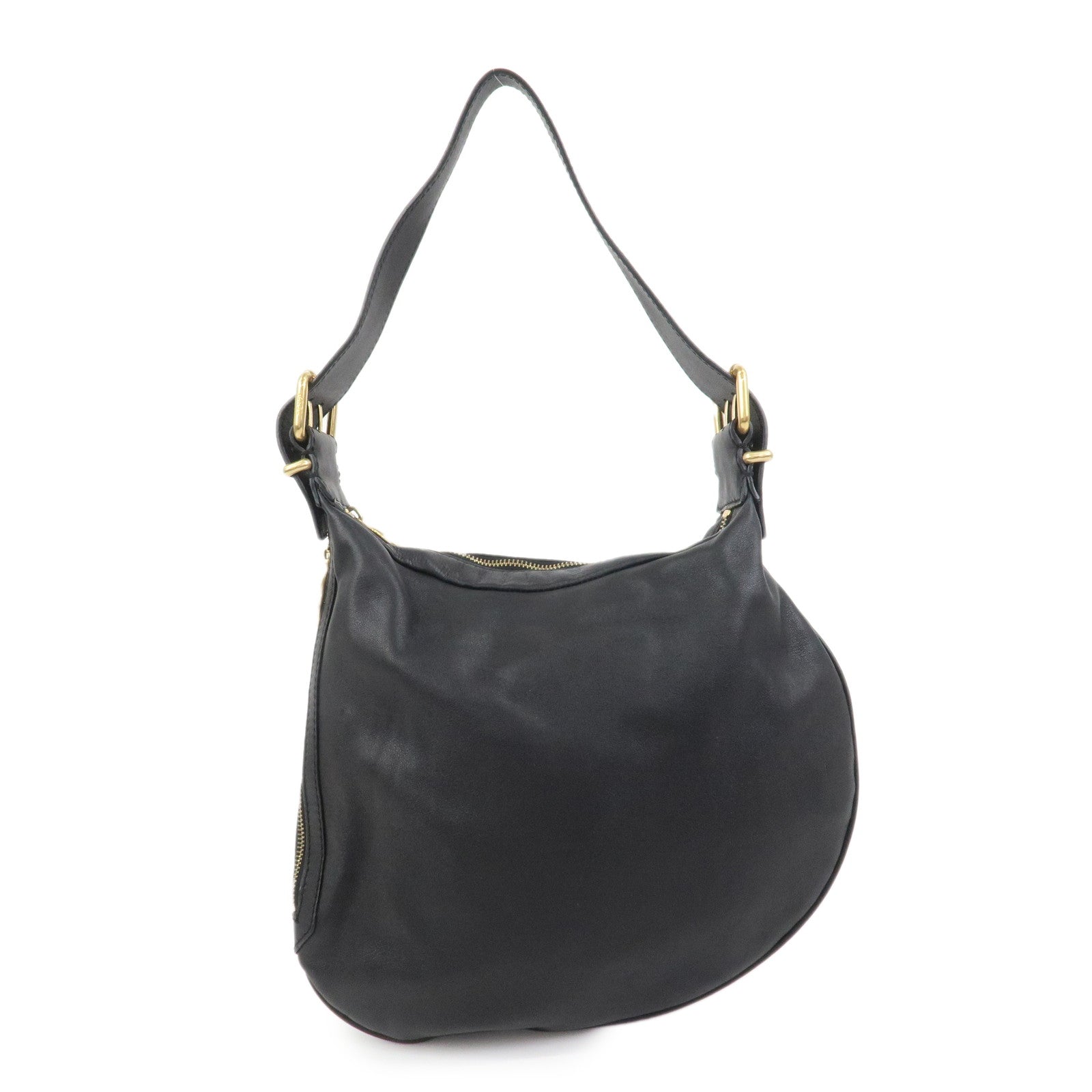 FENDI Logo Leather Shoulder Bag Hand Bag Black 8BR228