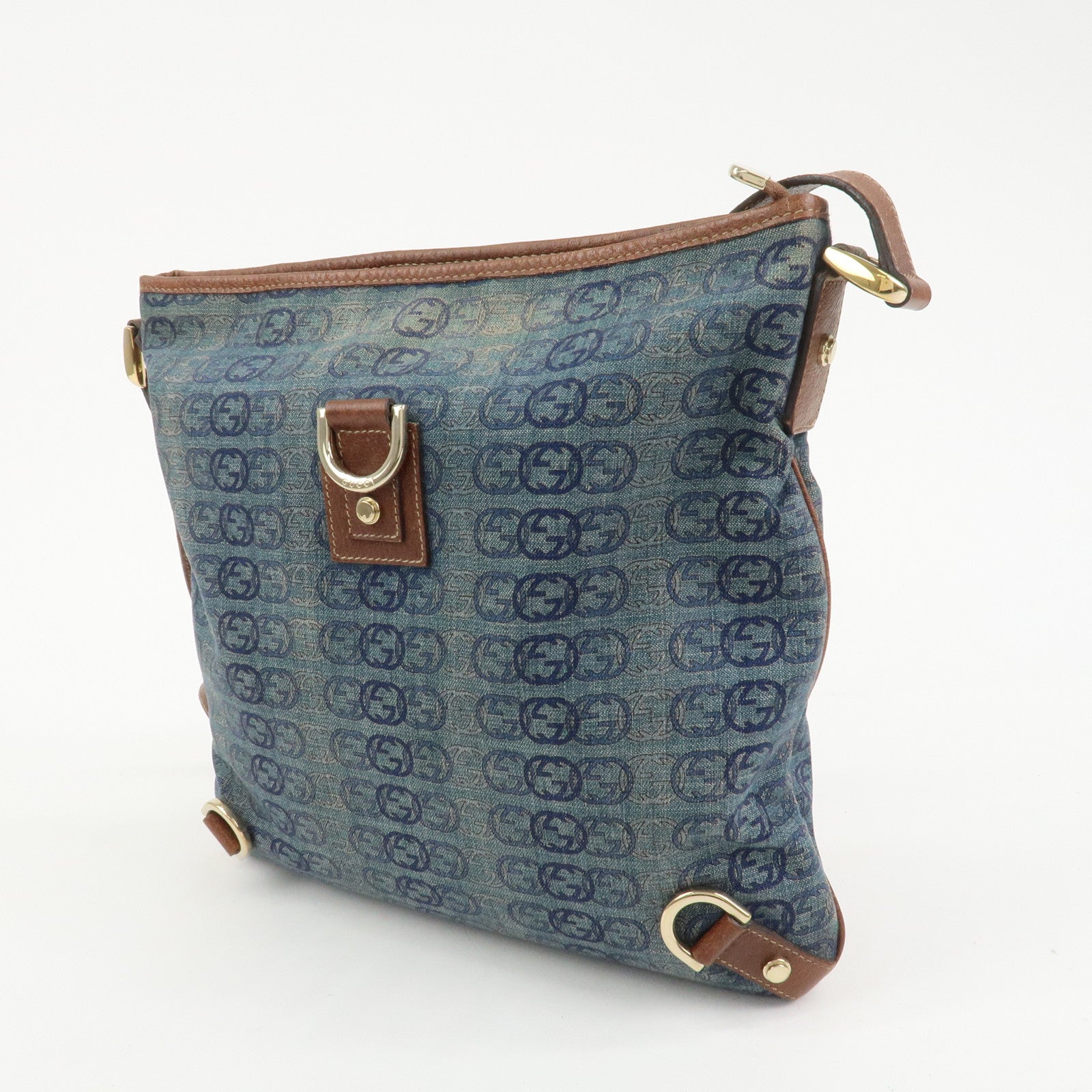 GUCCI Abbey GG Denim Shoulder Bag Crossbody Bag Brown Blue 131326