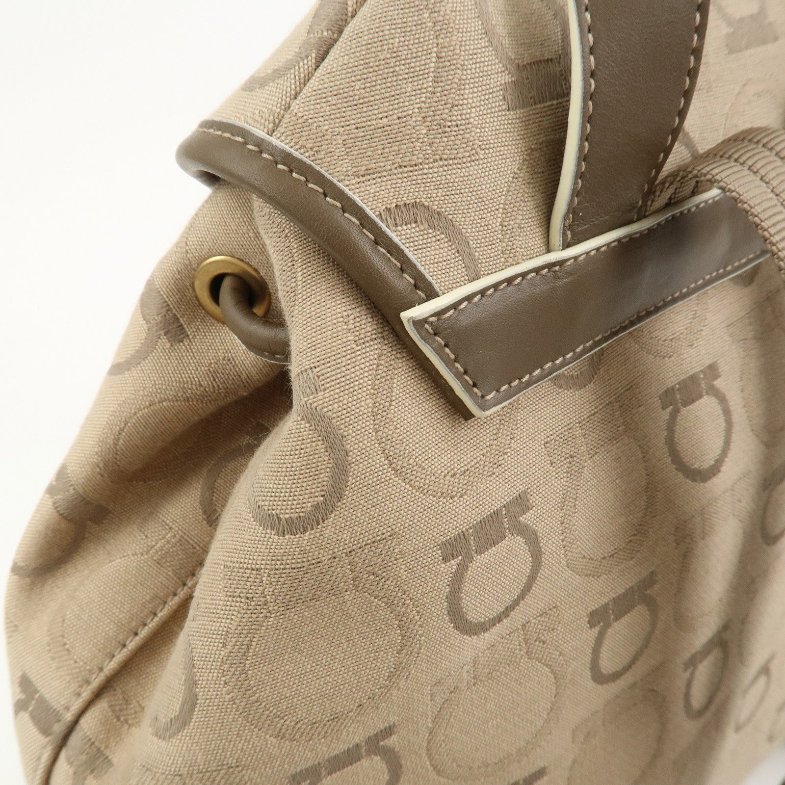 Ferragamo Gancini Canvas Leather Backpack Rucksuck Beige