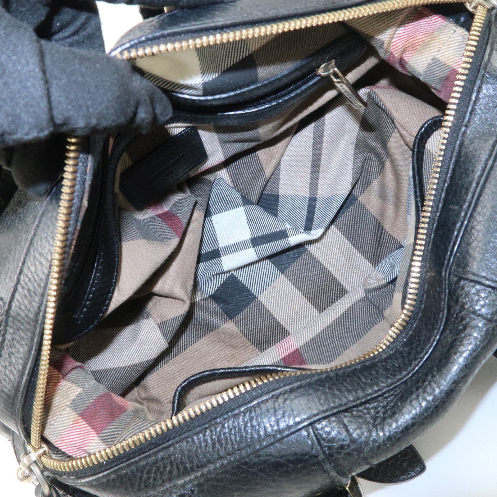 BURBERRY Leather Boston Bag Hand Bag Black Silver HDW