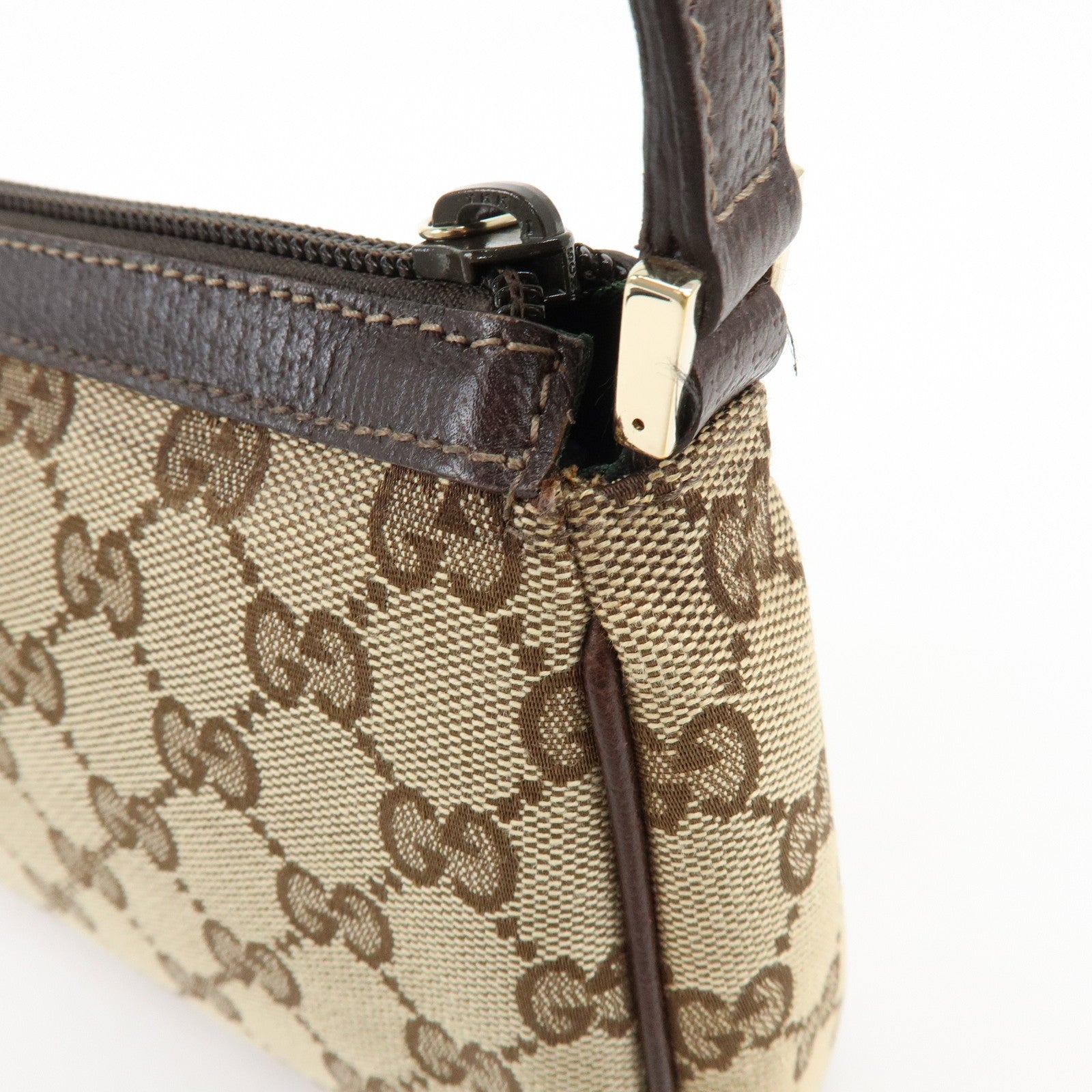 GUCCI Abbey GG Canvas Leather Pouch Hand Bag Beige Brown 145750
