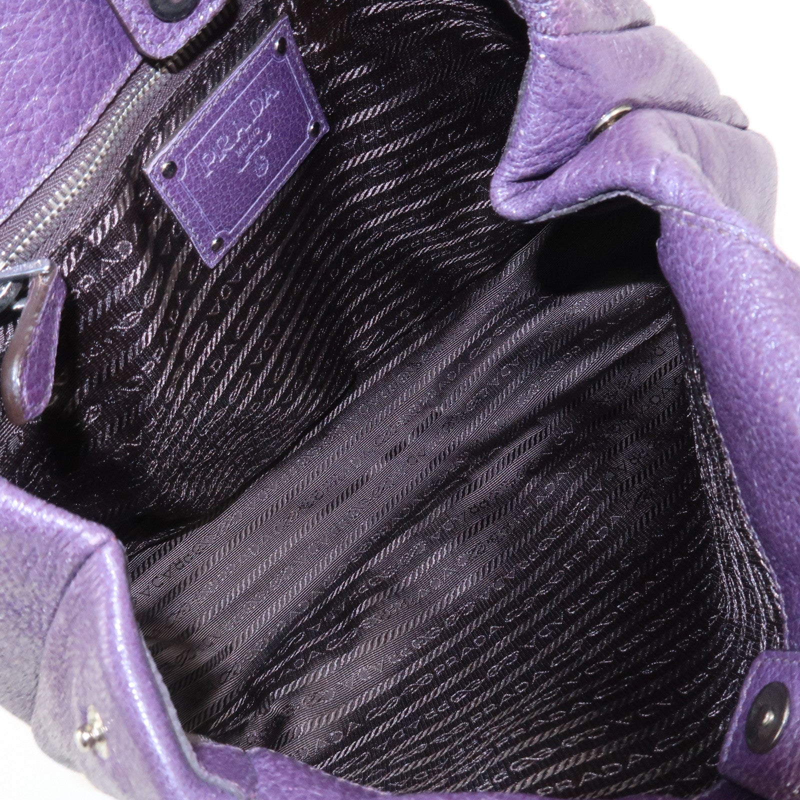 PRADA Leather Tote Bag Shoulder Bag Purple Silver
